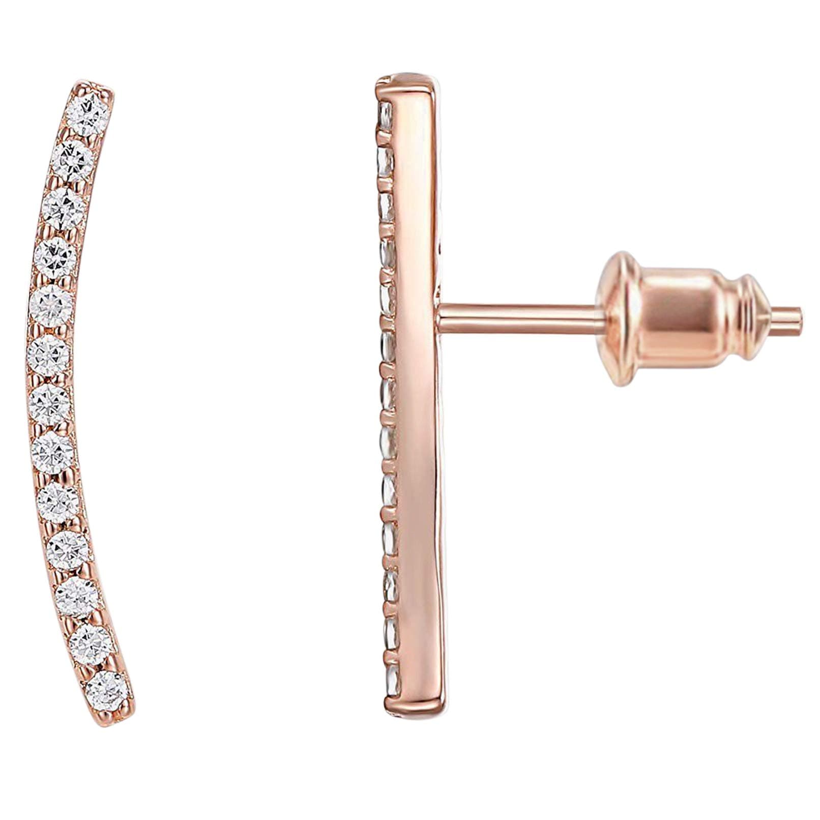 PAVOI 14K Gold Plated"Hearts & Arrows" Simulated Diamond Ear Crawler - Cuff Earrings Hypoallergenic Stud Ear Climber Jackets