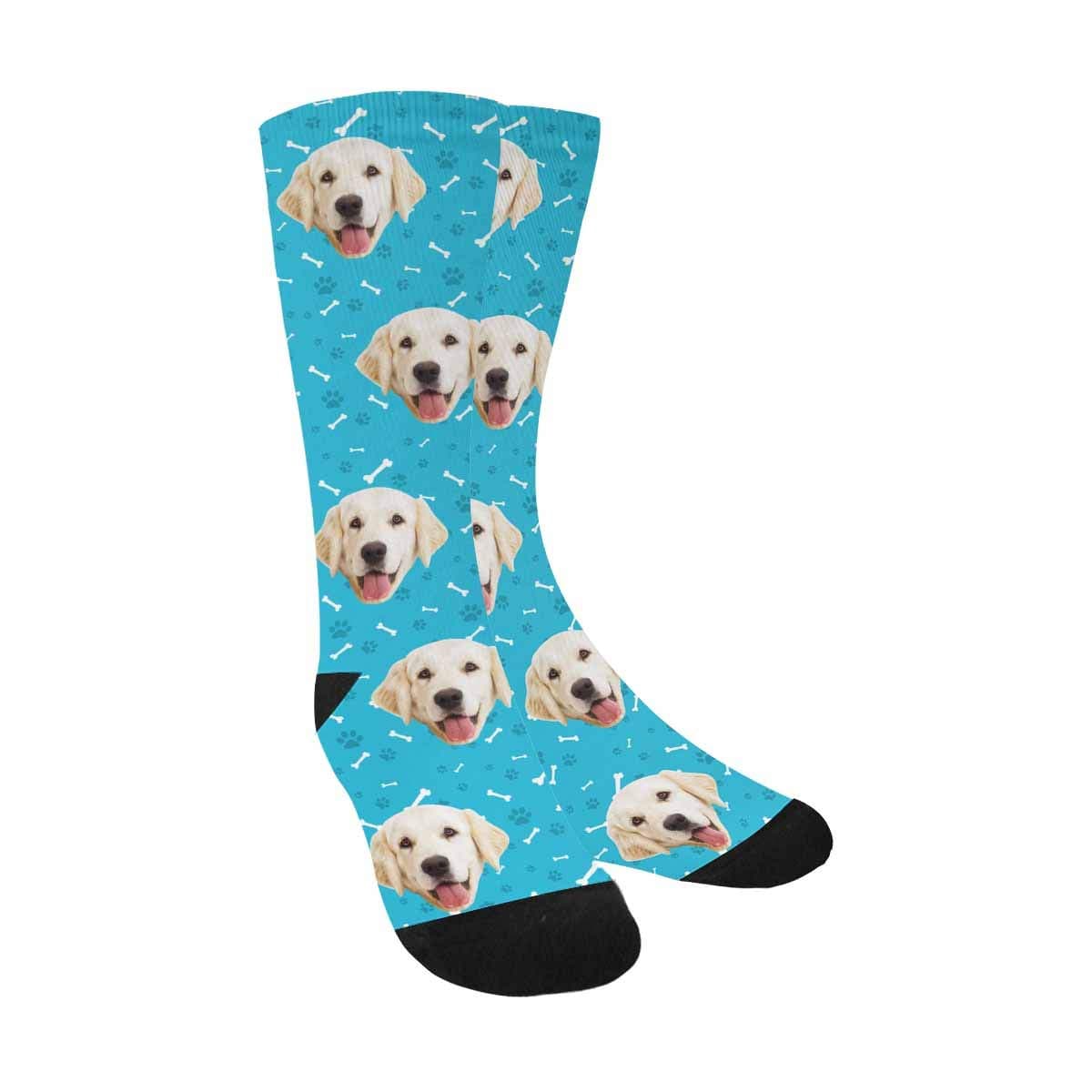 MyPupSocks Custom Personalized Photo Pet Face Socks, Cat and Dog Tracks Paws Bones Crew Socks with Picture for Men Women