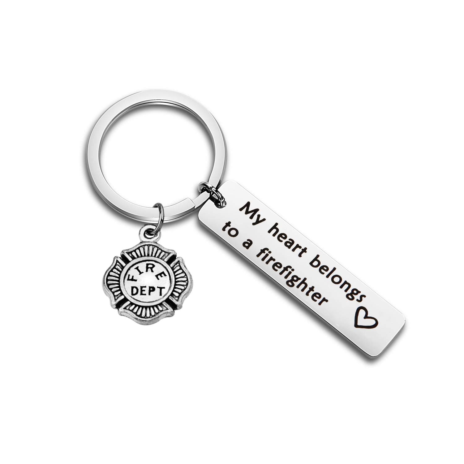 WUSUANED My Heart Belongs to A Firefighter Keychain Gift for Fireman Mom Wife Daughter Girlfriend (Firefighter Keychain)