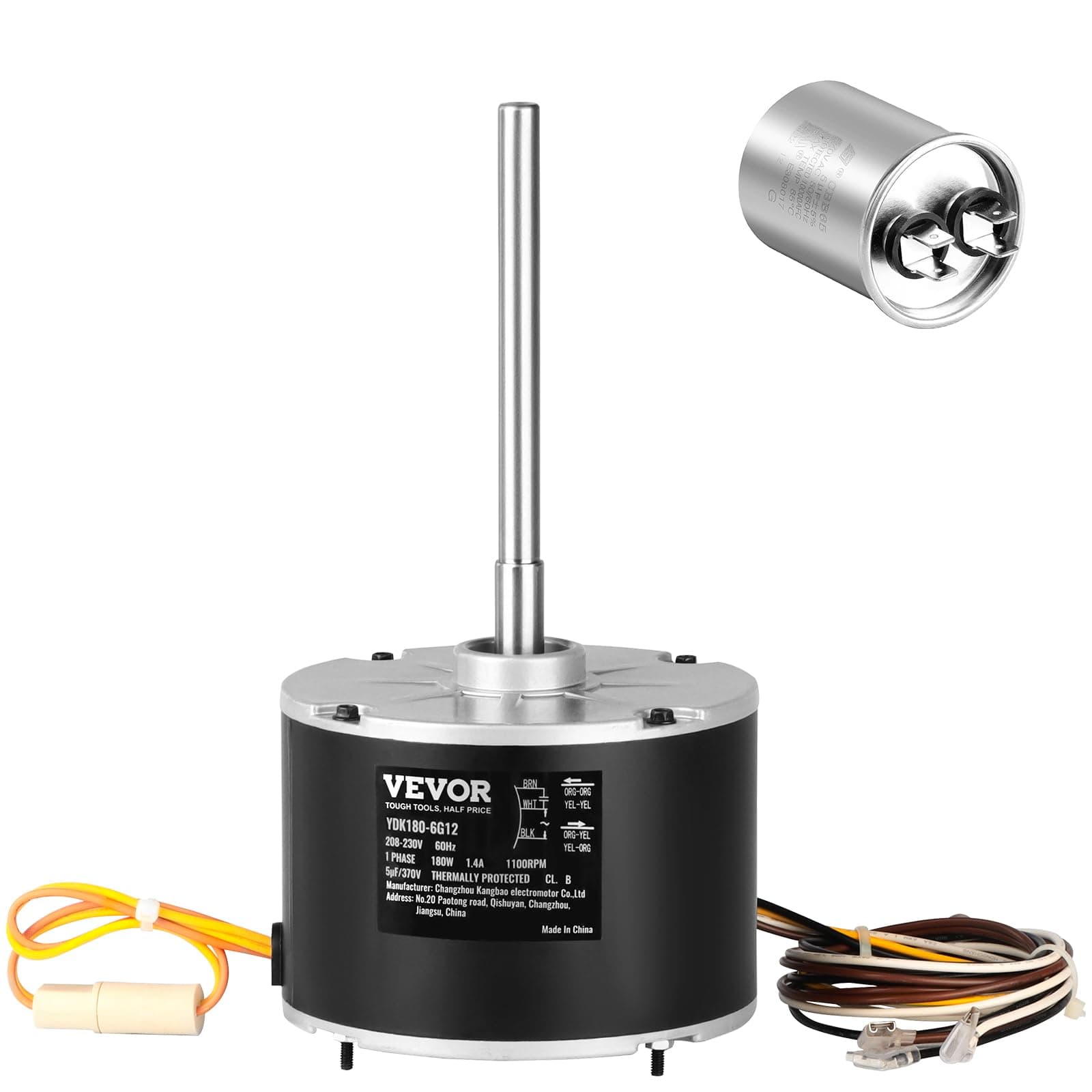 VEVOR OEM Upgraded Condenser Fan Motor, 1/4 HP 1100RPM, Replacement for ac GE Genteq Carrier Bryant Payne Dayton, 5KCP39EGS070S, 5KCP39EGY823S, 3905, HC39GE237, 6DLL0, Reversible Rotating + Capacitor