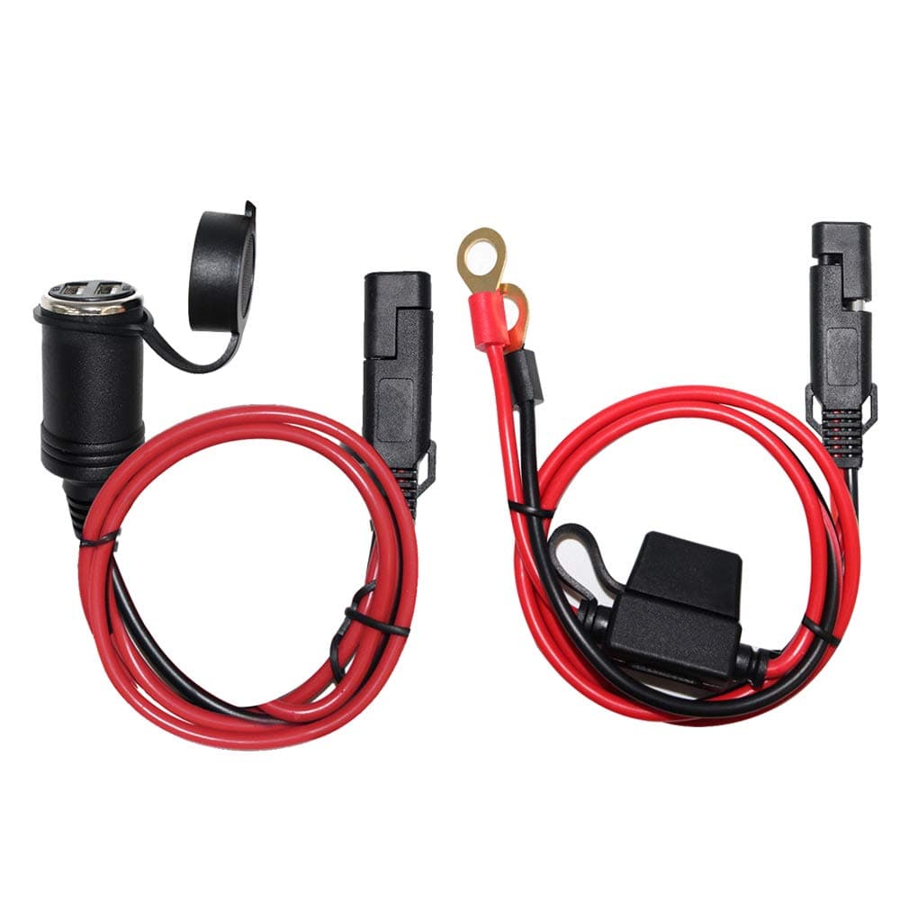 SPARKING Motorcycle Sae to USB Charger Adapter 5V 2.1A Dual USB Power Port with Quick Disconnect/Connect Eyelet Ring Terminal Harnesses Wire