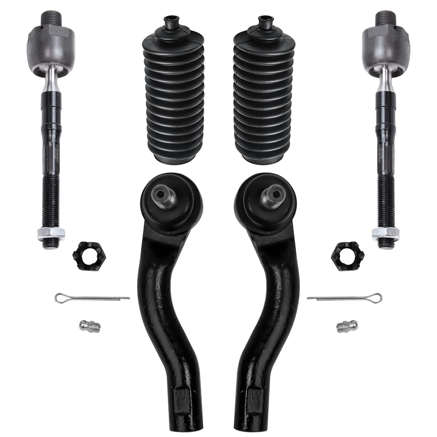 Front 6pc Tie Rods Kit for 06-12 Ford Fusion Lincoln MKZ Zephyr 06-09 Mercury Milan, 4 Suspension Outer & Inner Tie Rod Ends 2 Boots Replacement 2006 2007 2008 2009 2010 2011 2012