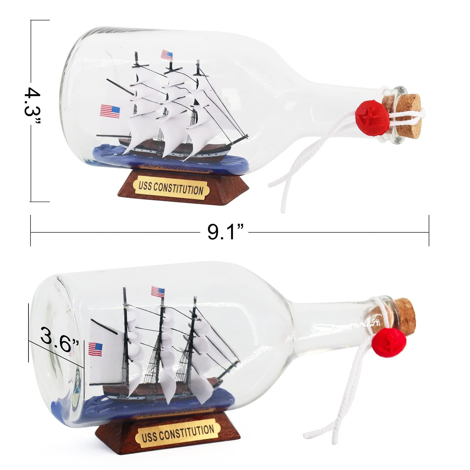 nautimall Black Pearl Caribbean Pirate Model Ship in a Bottle Glass Ornament Table top Nautical Home Decoration Mayflower USS Constitution USCG Eagle Gift for boy (Constitution 9")