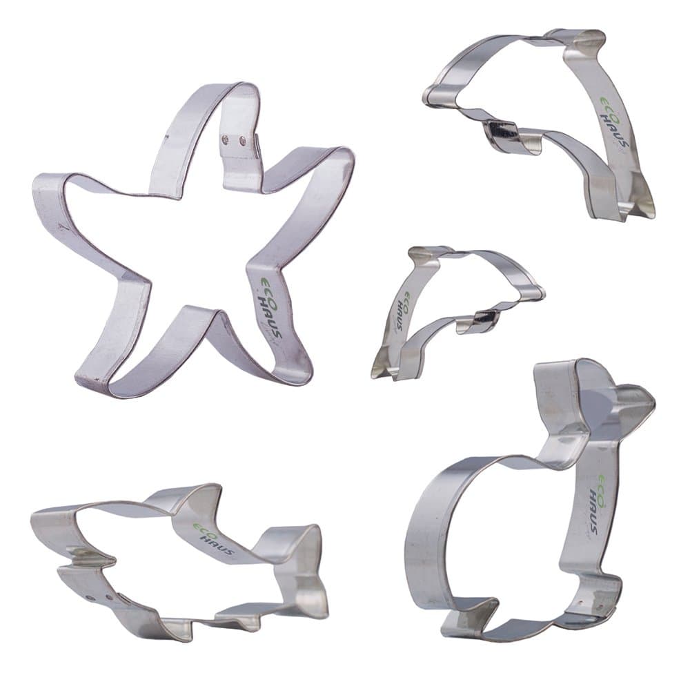 Cookie Cutter Fish - 5 pcs Stainless Steel Pastry Cutters Shaped Shark Whale Dolphin Nemo Fish and Boat - Easy to Clean - Ideal For Fruits Fondant Keks Dough Vegetables Bread Biscuit and more