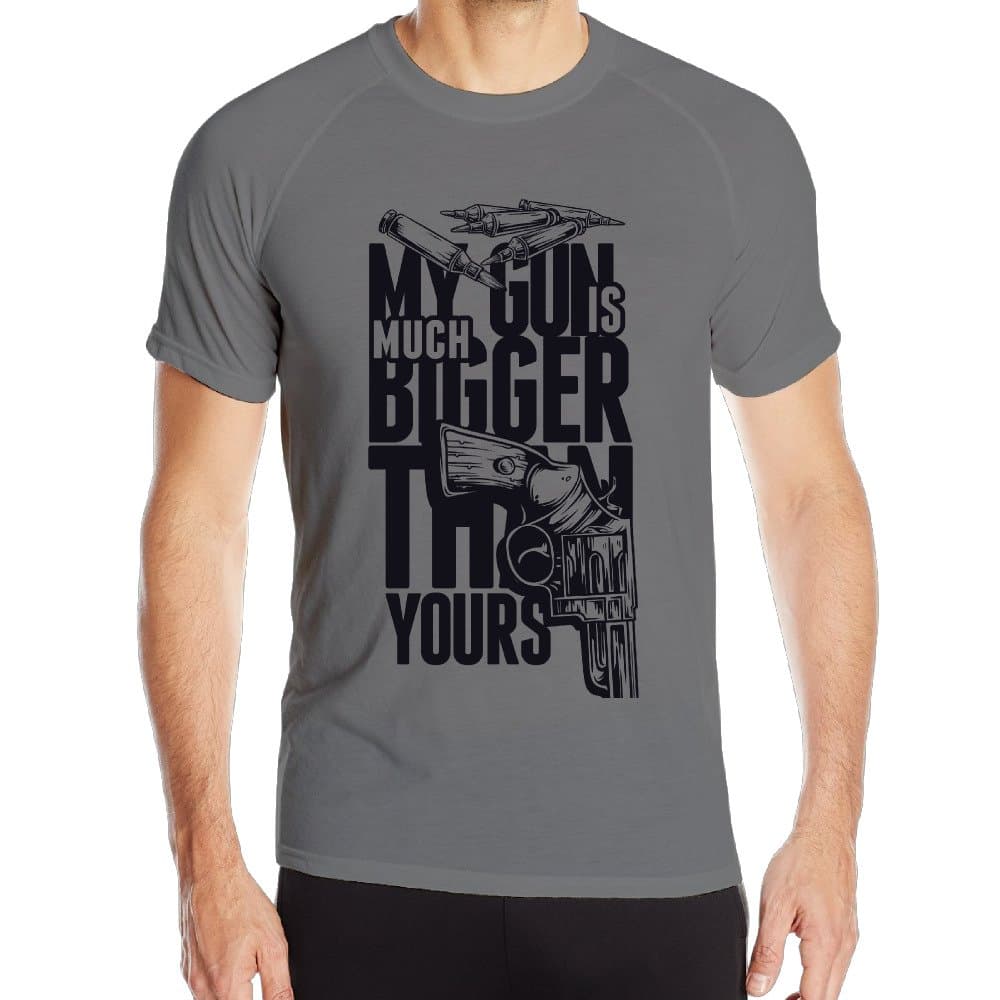 Men's My Gun Is Much Bigger Than Yours Classic Wordmark Short Sleeve Sport Tshirt