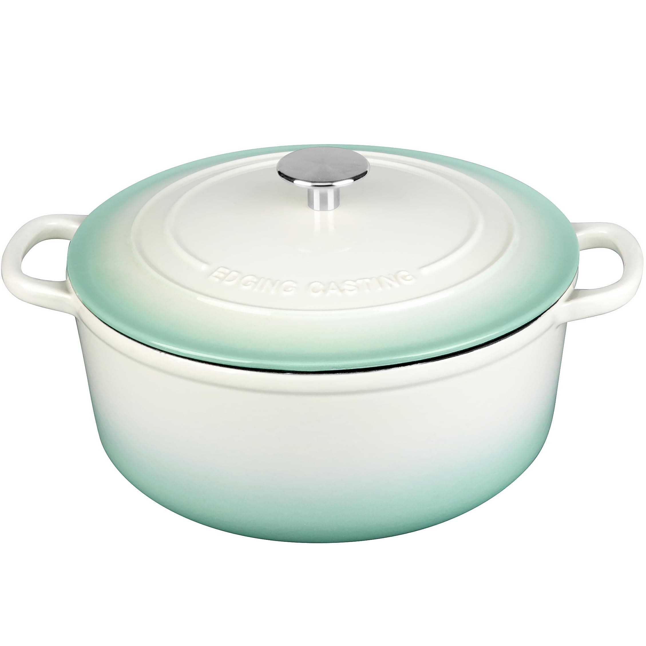 EDGING CASTING Enameled Cast Iron Covered 5.5 Quart Dutch Oven with Dual Handle for Bread Baking, White-Green