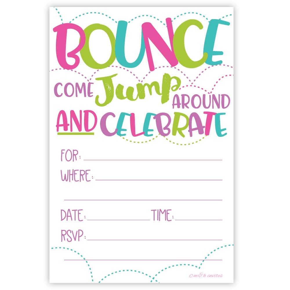 Girl Bounce House or Jumping Party Invitations (20 Count) With Envelopes - Jump Party Invites