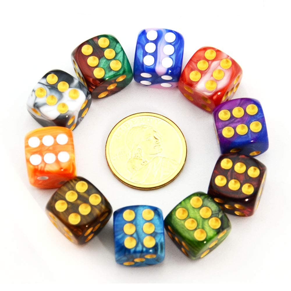 SmartDealsPro 10-Pack Two-Color 16mm Round Angle D6 Six Sided Dice Die for Tenzi, Farkle, Yahtzee, Bunco or Teaching Math