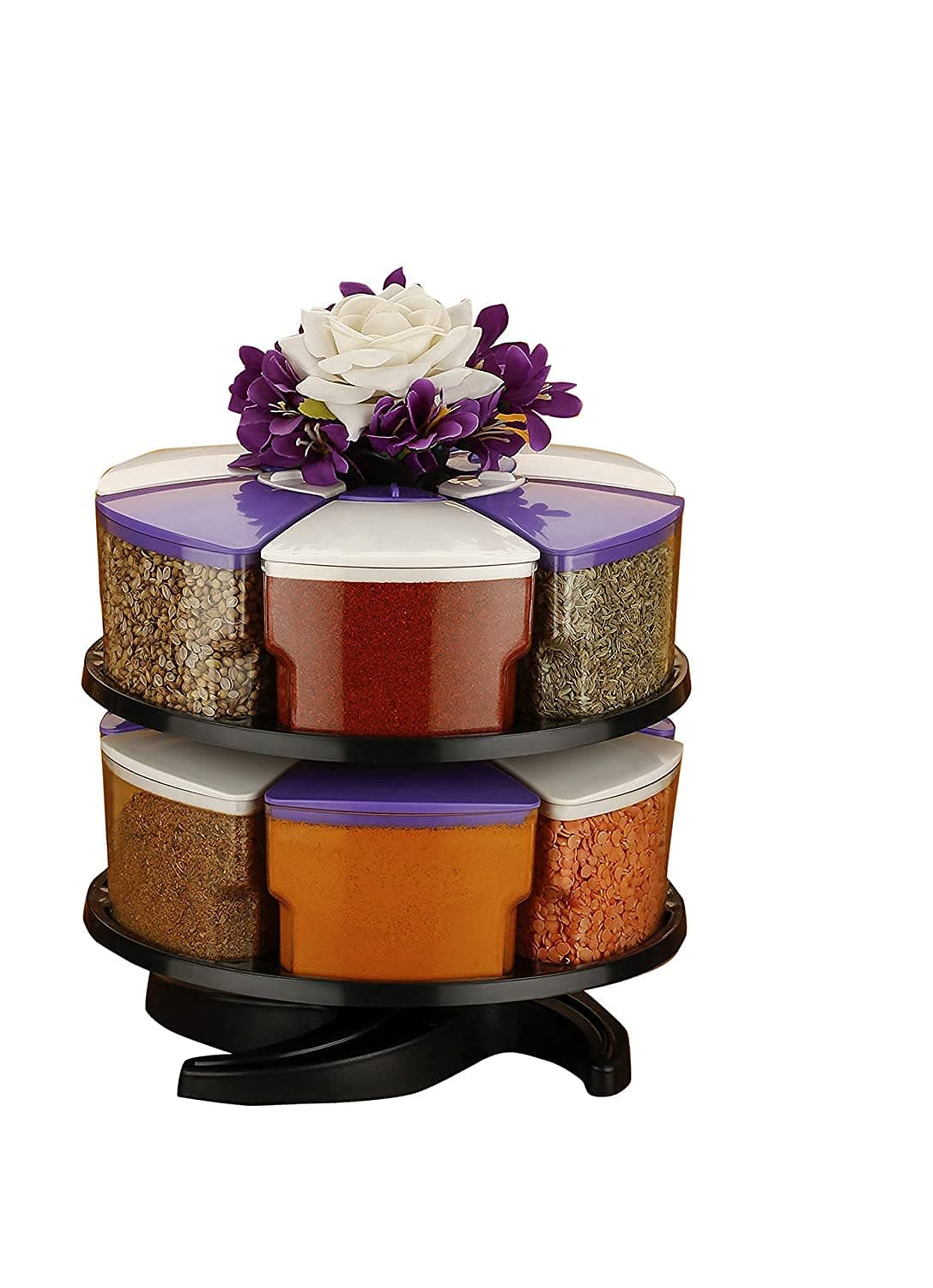 PRAMUKH FASHIONMultipurpose Revolving Plastic Spice Rack Masala Organiser with Container Spice Stand for Kitchen Storage, jar and Container, Spice Rack, Spice jar Set, Spice jar (12 pcs)