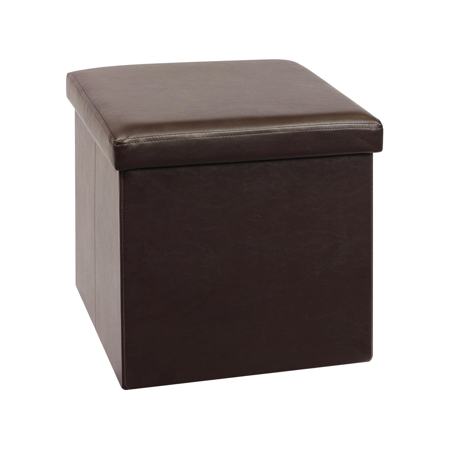 Bonlife40X40X40CM PU Leather Folding Ottoman Storage Boxes with Lids Foot Stool Sponge Filling,Storage Bench Cube Footstools,Brown