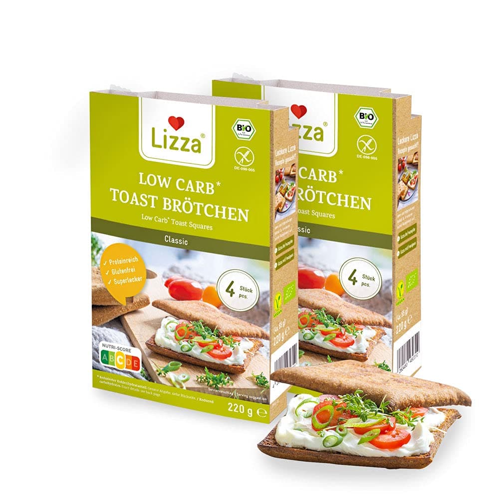 Lizza - Low Carb Classic Toast Squares - 94% Less Carbs - 16 Units - Gluten Free - Vegan - Protein & Fibre - Keto Bread - Diabetic Diet Friendly