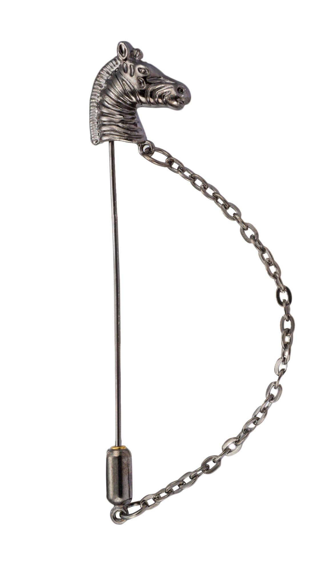 AVARON PROJEKT Black Metal Horse with Hanging Tassel Lapel Pin/Brooch/Shirt Stud for Men