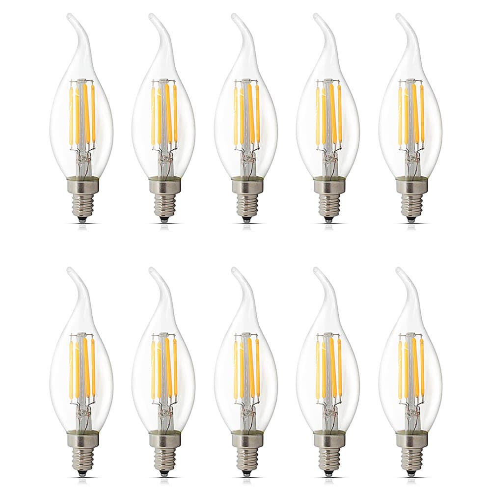 10 Pack E14 LED Dimmable 4W Warm White 2700K, C35 Bent Tip Flame Shape, Vintage Led Chandelier Light Bulbs, 40w Candelabra Halogen Bulb, LED Candle Filament Bulb Light