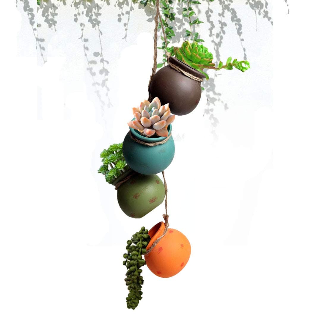 Ceramic Planter Hanging Rustic Pastel Planter Pot Decorative Flower Vase Rope Concrete Succulent Pots,4 pcs,no Plants