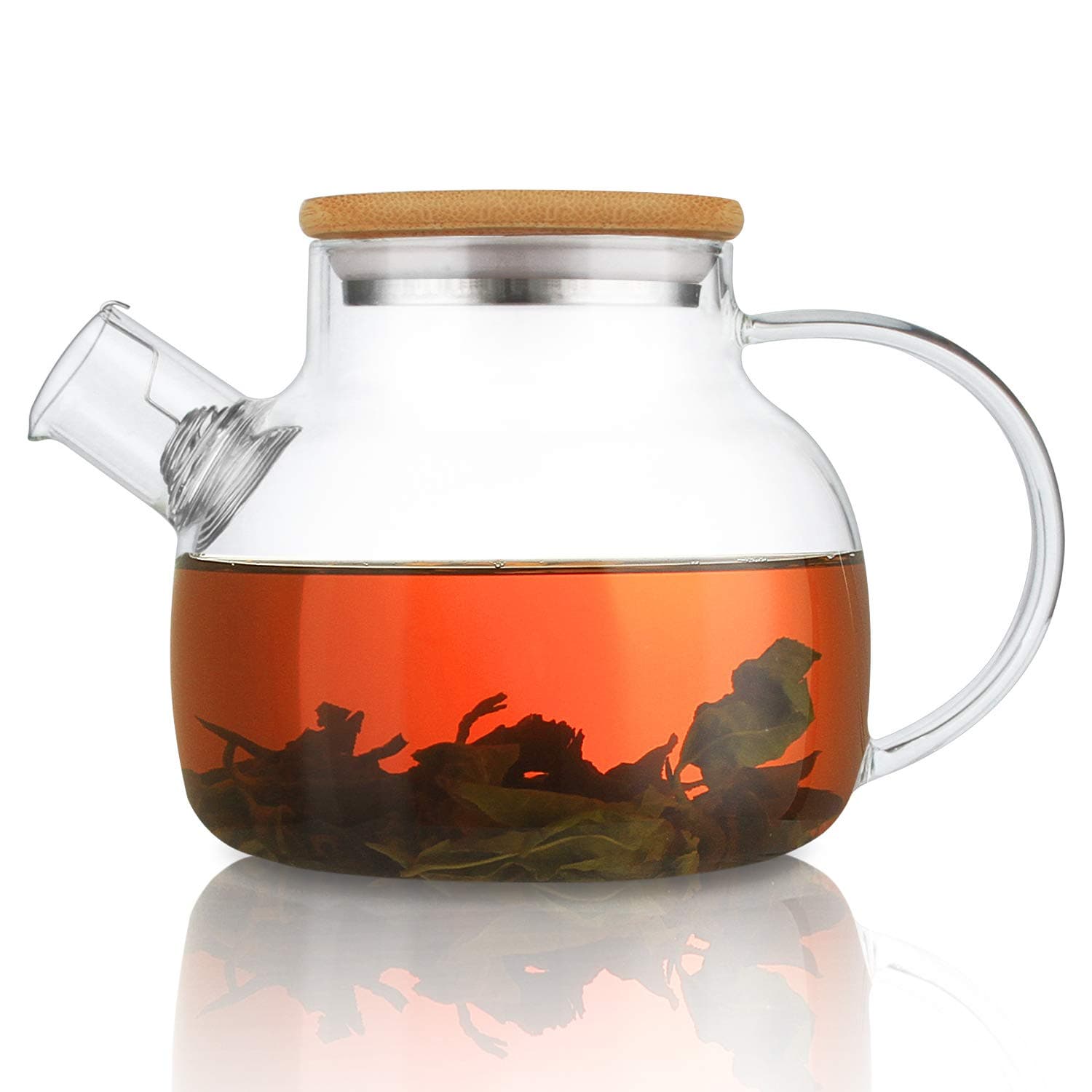 Glass Teapot Stovetop Safe,30.4oz Clear Tea pot with Removable Filter Spout,Loose Leaf and Blooming Tea Maker