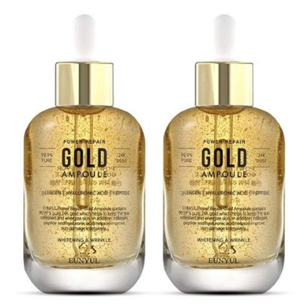 Eunyul Power Repair Gold Ampoule 99.9% Pure, 24K Dust, Collagan Hyaluronic Acid Peptide, Whitening & Wrinkle, 50ml / 1.8 fl oz 2pcs