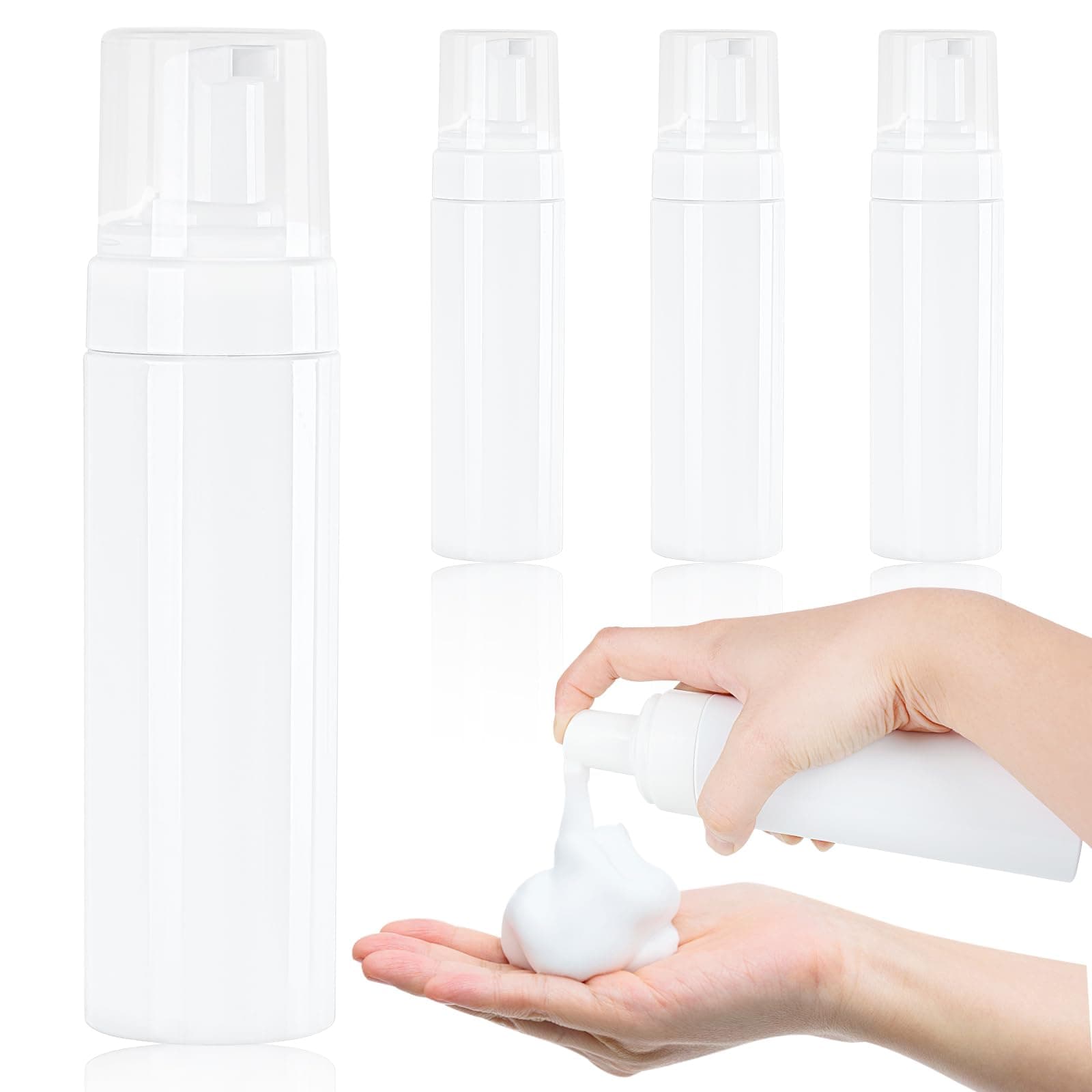 Plastic Foaming Bottle 200ml/6.8oz 4 Pack Clear Empty Mousse Refillable Containers Set for Shampoo Shower Gel