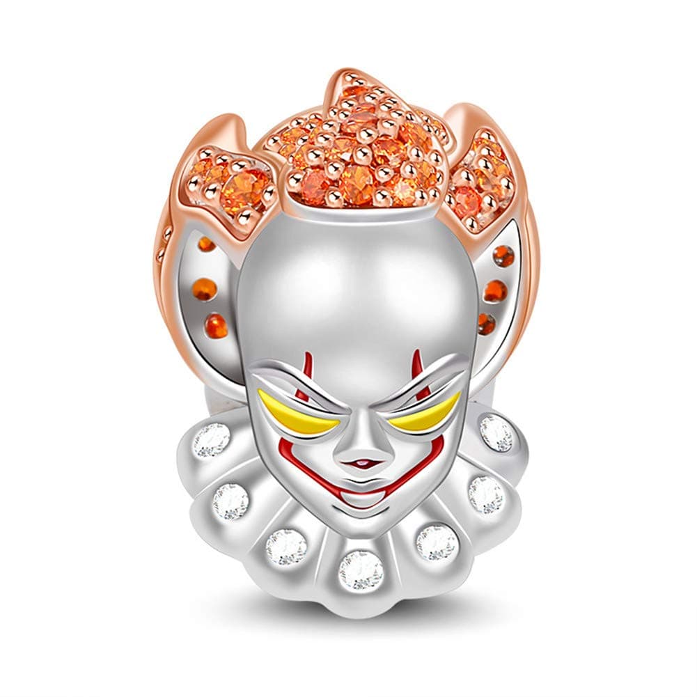 GNOCE "Killer Clown It (Stephen King) Charm Clown Mask Charm Bead Pendant Clown Mask for Horror Movie Lovers Fit All Major Brands of Bracelet/Necklace with Colorful CZ