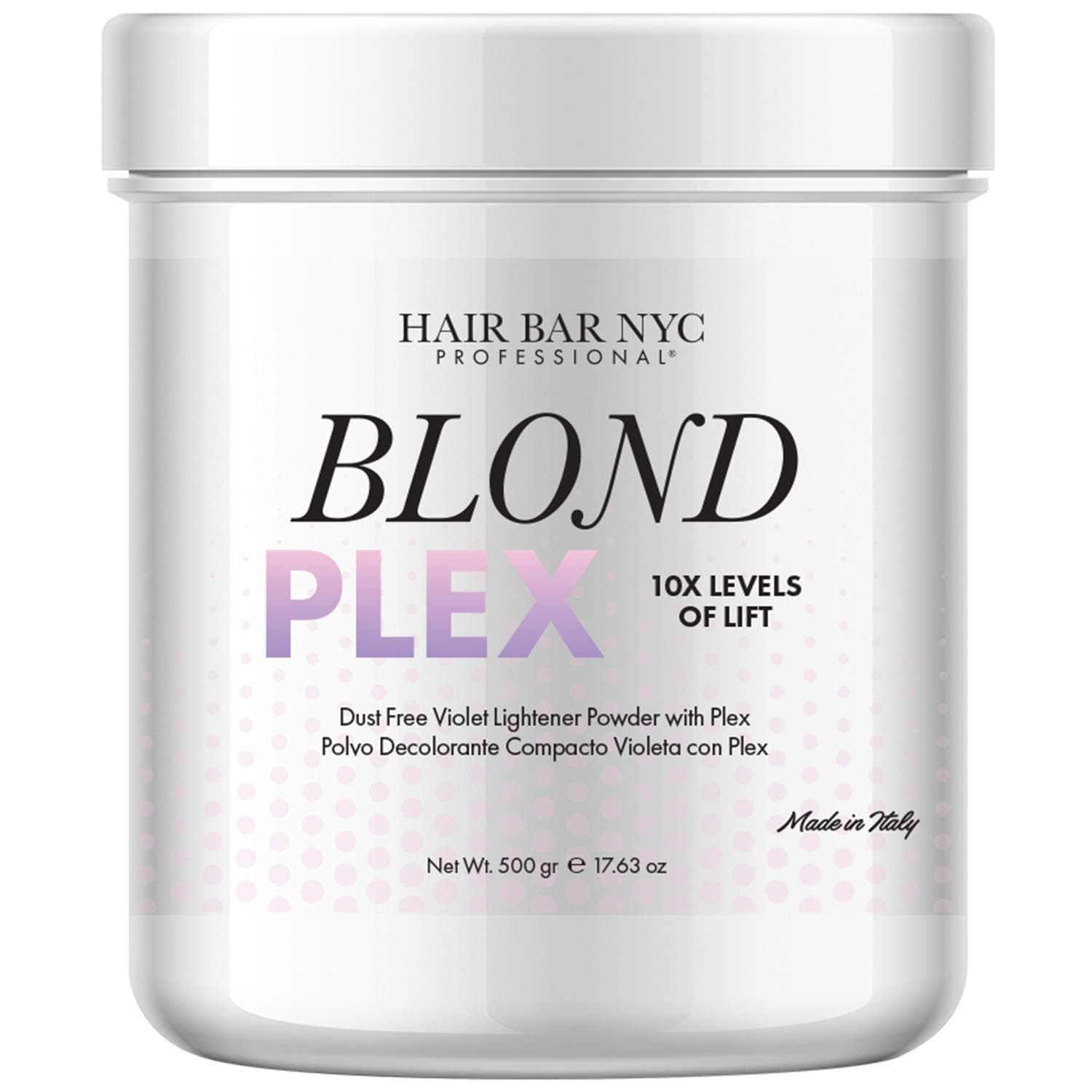 Blond Plex Extreme Lifting 10X Levels Violet Dust Free Lightener Powder Made in Italy 500g /17.63oz Professional Hair Lightening, Maximum Lift Consistent Color and Gentle Formula for All Hair Types