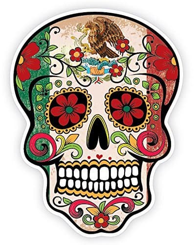 Grunge Flag Detailed Mexican Sugar Skull Sticker Series 10 - Day of the Dead Retro Vintage Mexico Calavera Waterproof Car Decal Bumper Sticker