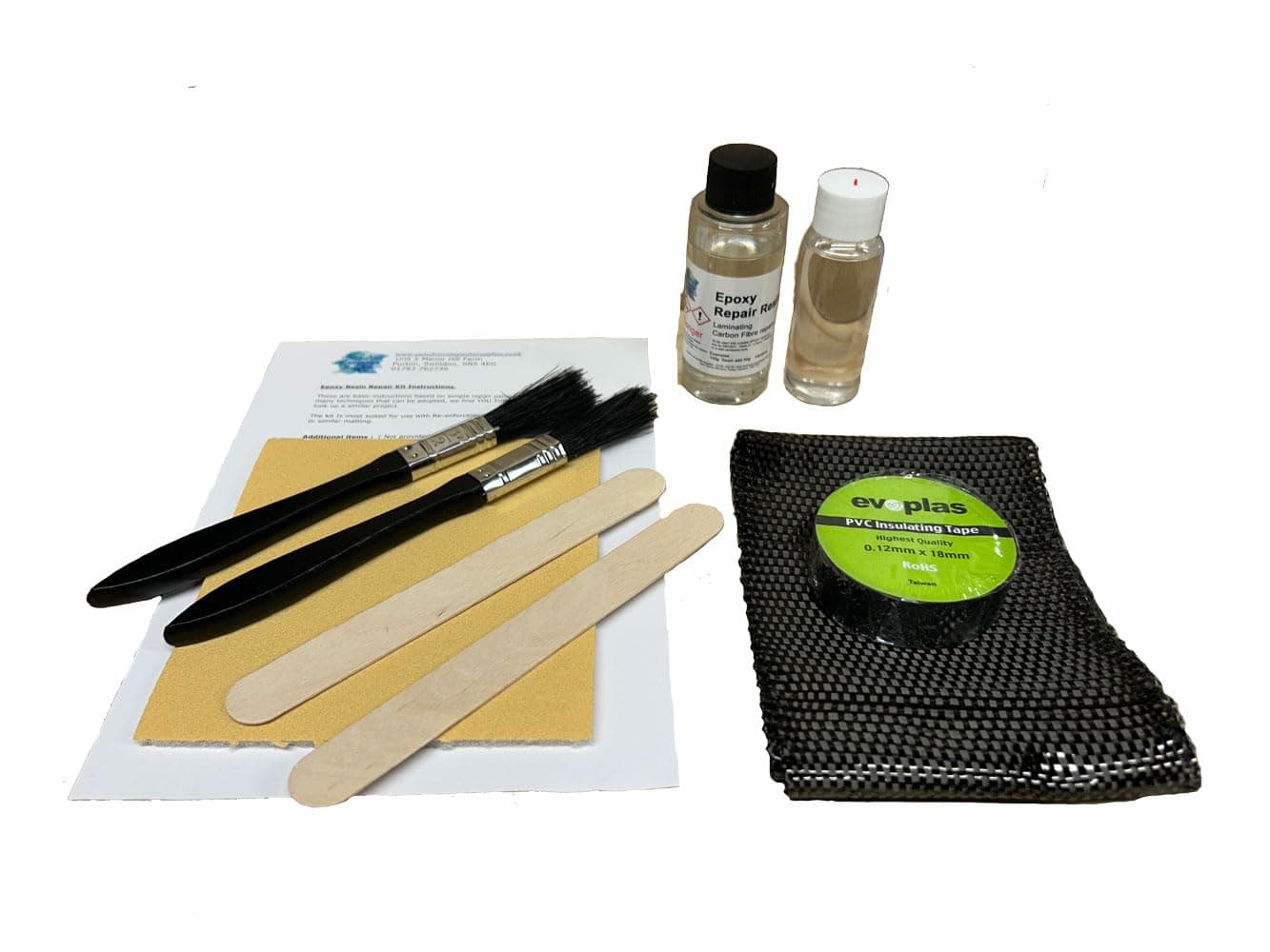 Carbon Fibre Repair Kit - 75g Epoxy Resin with Carbon Fibre - Accessories Included