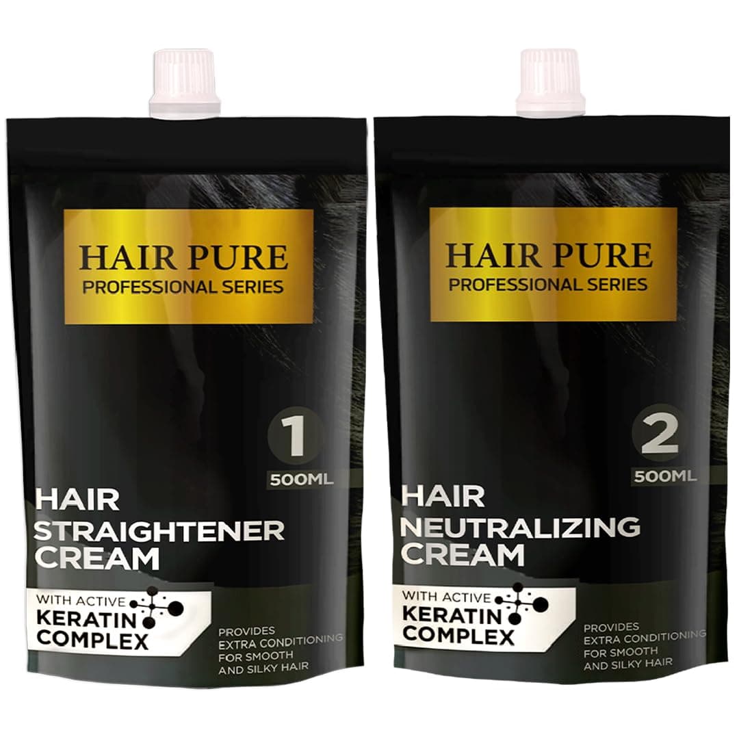 Hair Pure Straightener Cream with Active Keratin Complex | Professional Hair Smoothing Treatment with Argan Oil & Heat Protection | Long-Lasting Silky Straight Hair | Frizz Control| Hair Straightener Cream (500ml)