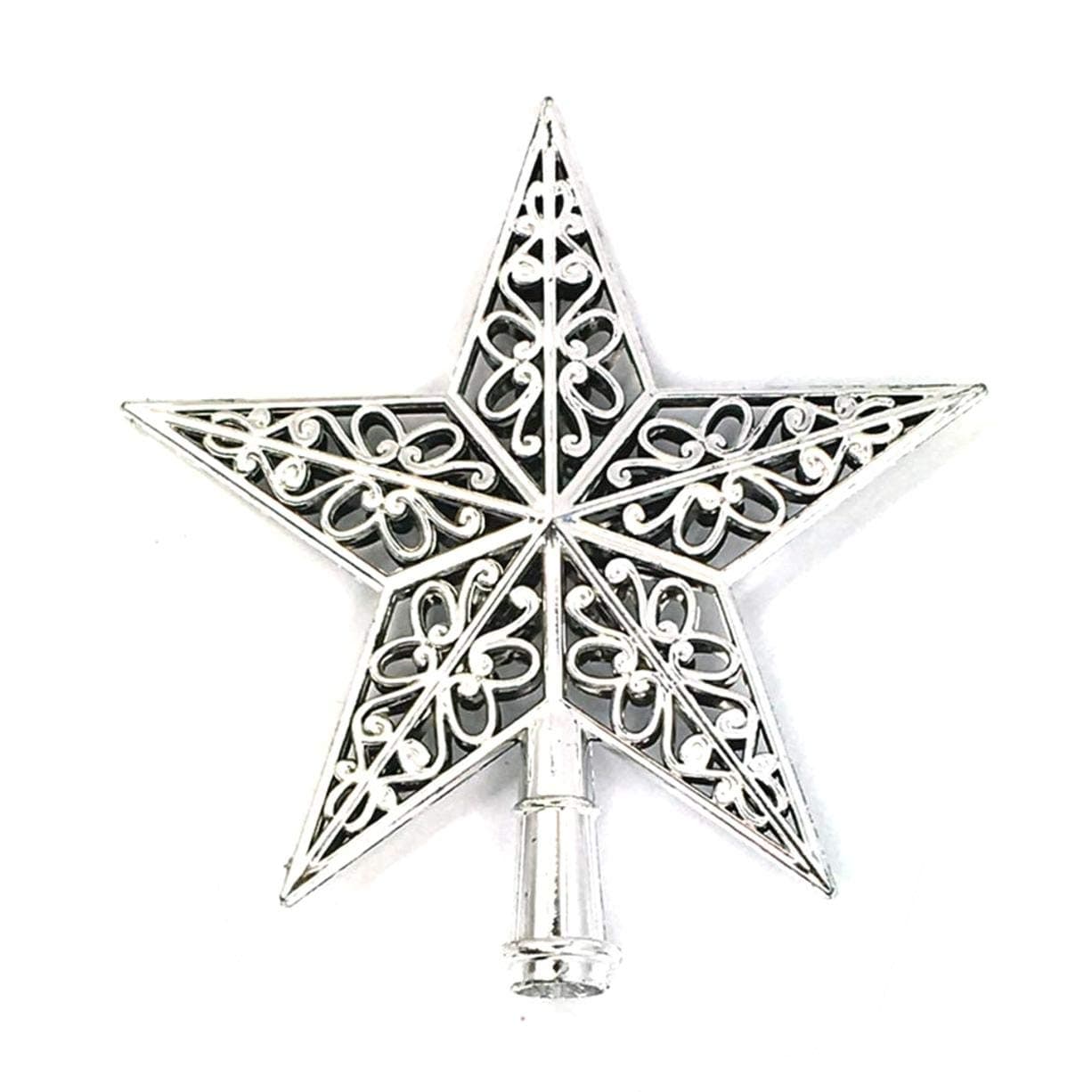 Christmas Tree Top Decoration Christmas Tree Silver Star Topper Plastic Hollow Star Ornament