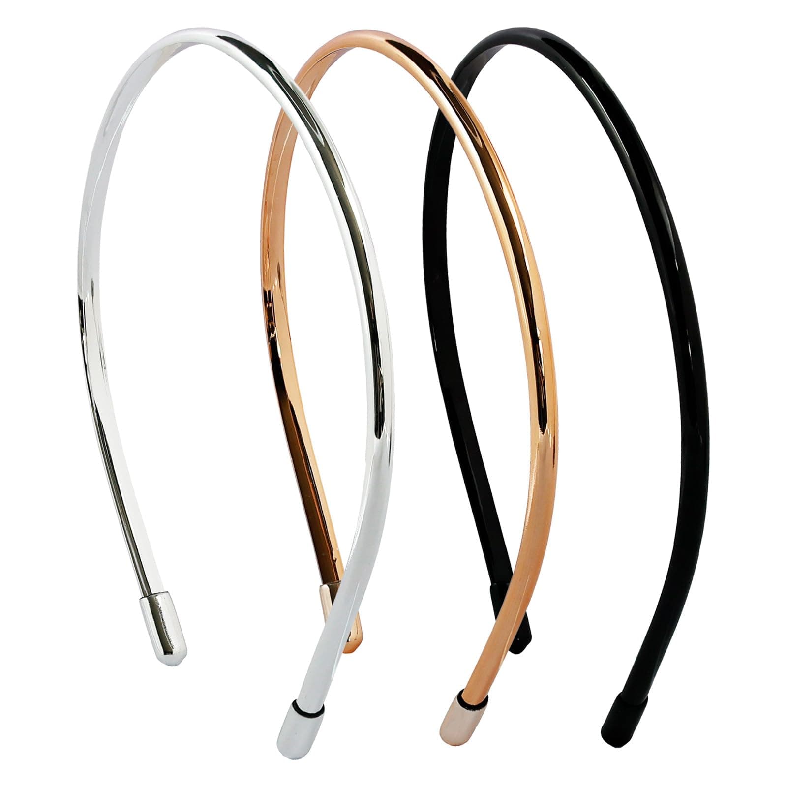 minihope Metallic Color Skinny Headbands for Women and Girls, 3 Pack, Hair Accessories, Black, Silver, Gold