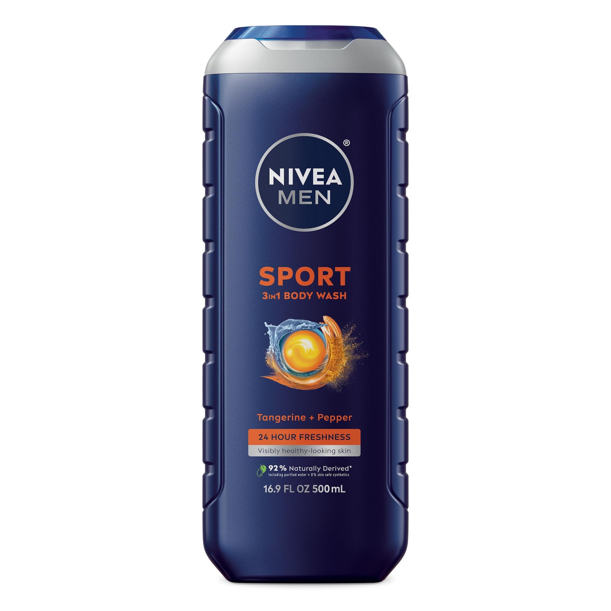 Sport Body Wash with Revitalizing Minerals, Tangerine and Pepper Scent, 3-in-1 Men's Body Wash, Face and Hair, Paraben Free, Vegan Formula, 16.9 Fl Oz Bottle