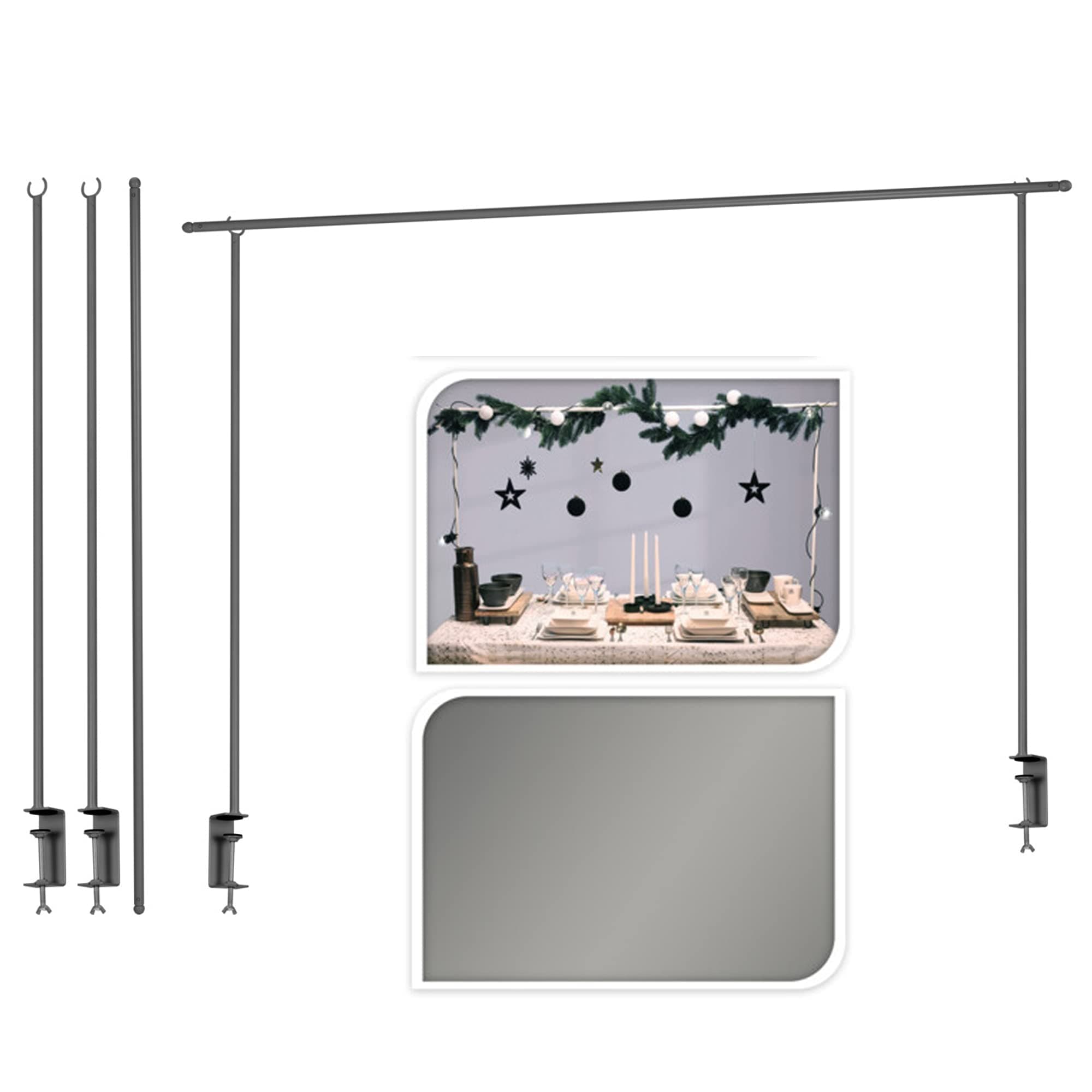 URBNLIVING 250cm Metal Over Table Hanging decoration Display Rod Rail Pole With Clamp (Silver)