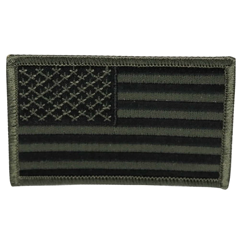 USA American Flag Embroidered Iron On Patch One Size - Subdued Olive