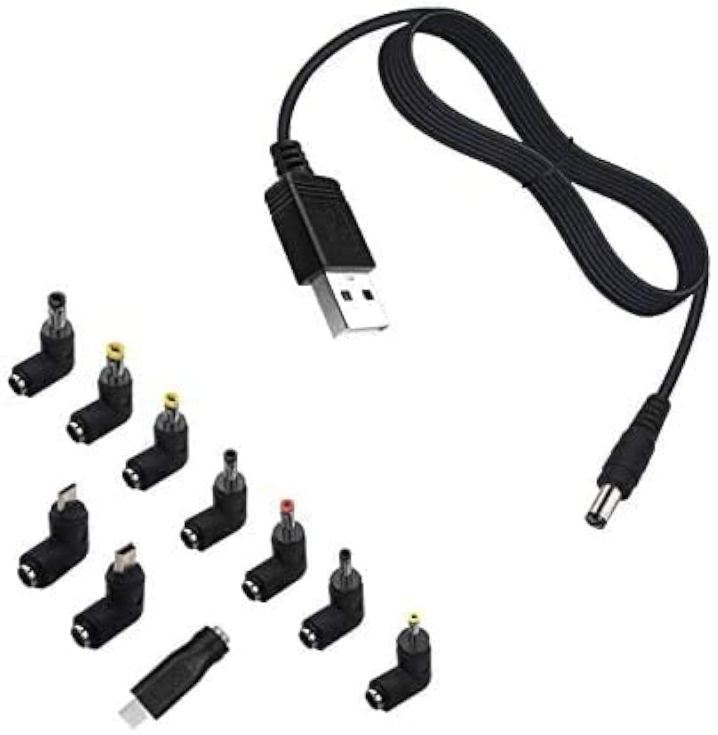 NAHAO Universal USB to DC 5.5x2.1mm Plug Power Charging Cable with 10 Connectors for Router, Mini Fan, Speaker, Camera, Smart Phone and More Electronics Devices(5FT, DC10+1)