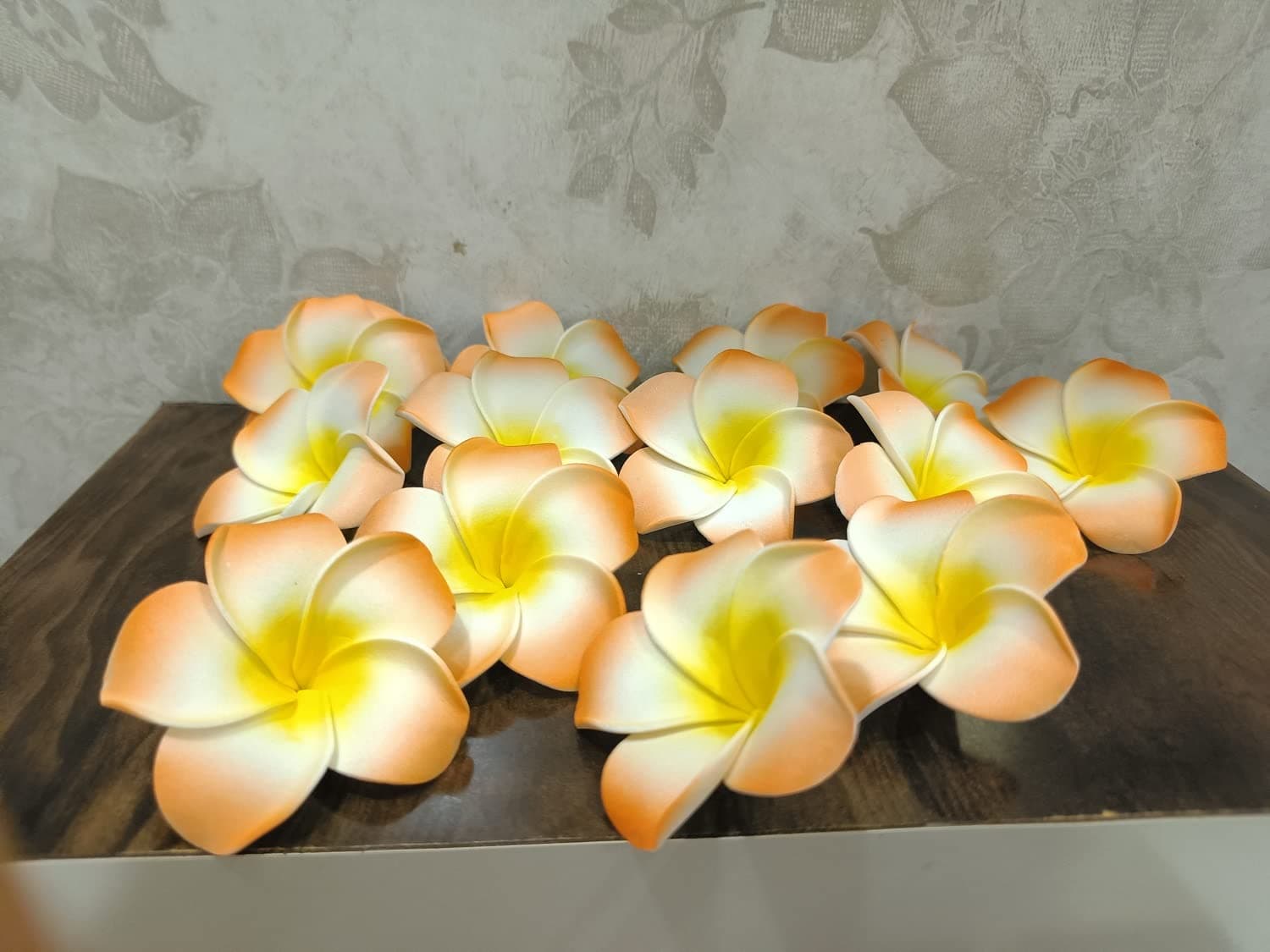 VRB Dec™ Artificial Big Foam Hawaaii Fake Foam Water Floating Flowers for Pooja Thali, Festival and Events, Home, Table, Badroom, Pooja Room, Diwali Decoration Items and DIY Craft (Orange, 12)