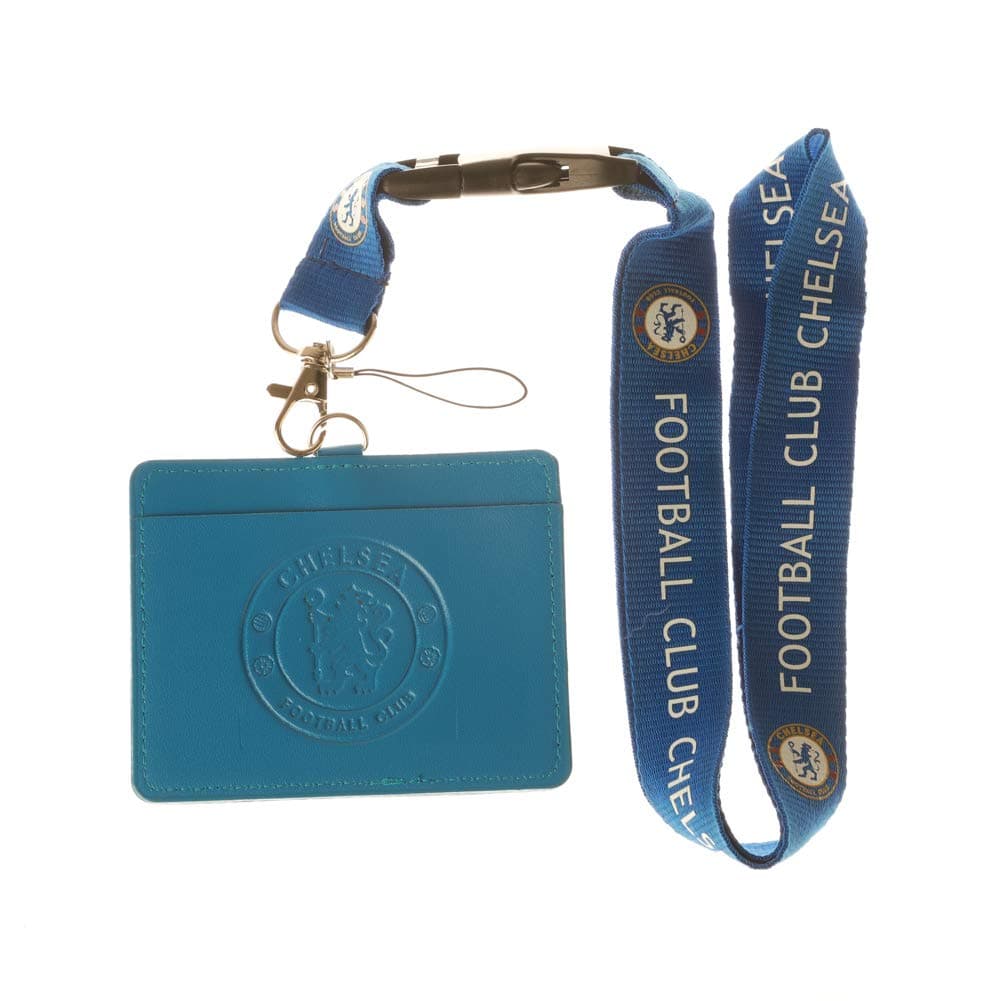 Chelsea FC Blue Faux Leather Business ID Badge Card Holder with Keychain Lanyard