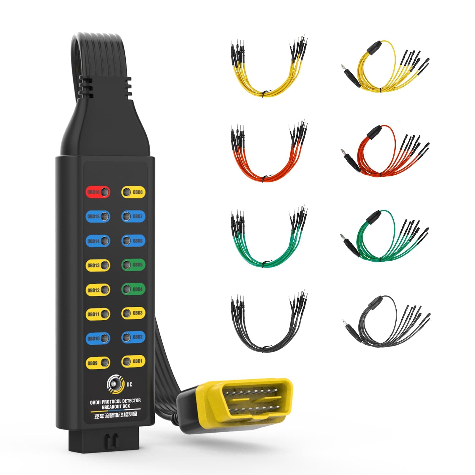 OBDII Protocol Detector Breakout Box DC8V-30V Automotive Diagnostic Test Measurement Tools 16-PIN Input Jack Code Readers Scan Tools