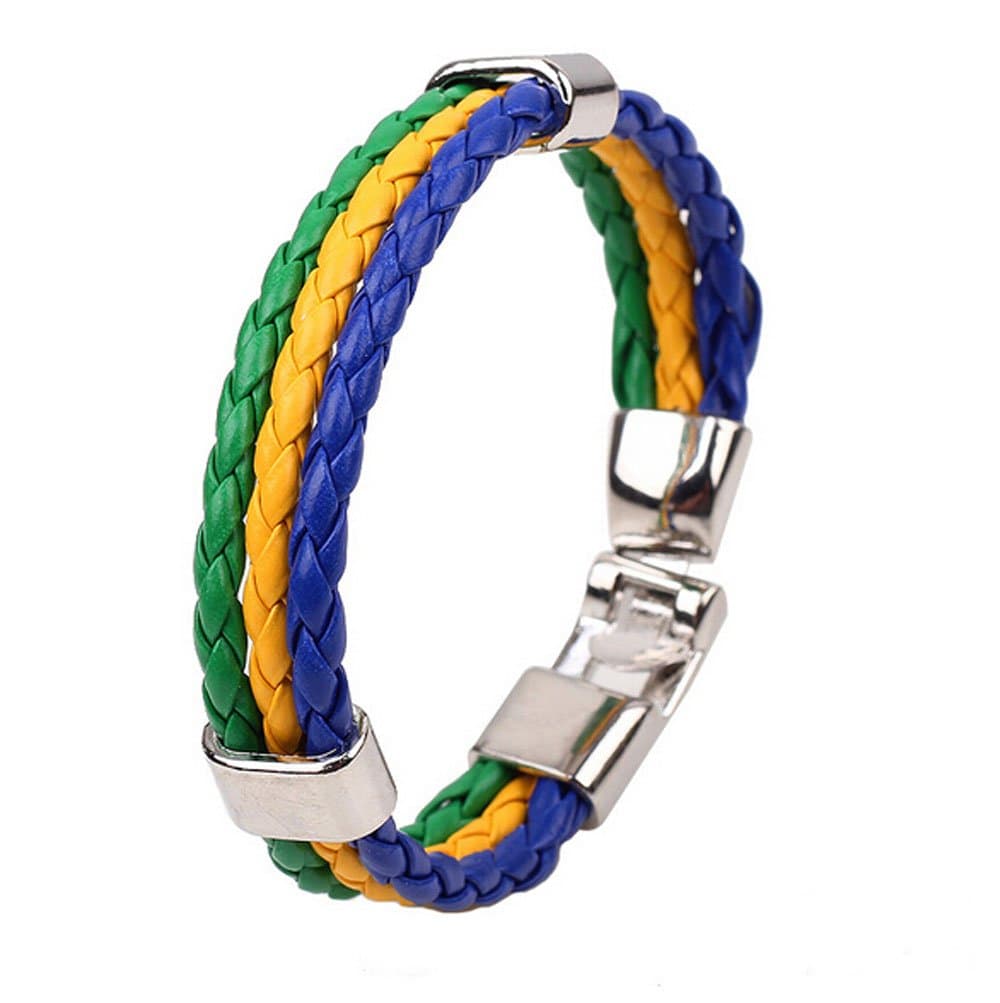 Ebuyingcity Handmade Fashion Infinite PU Leather Brazil World Cup Unisex Multilayer Bracelets Wristband