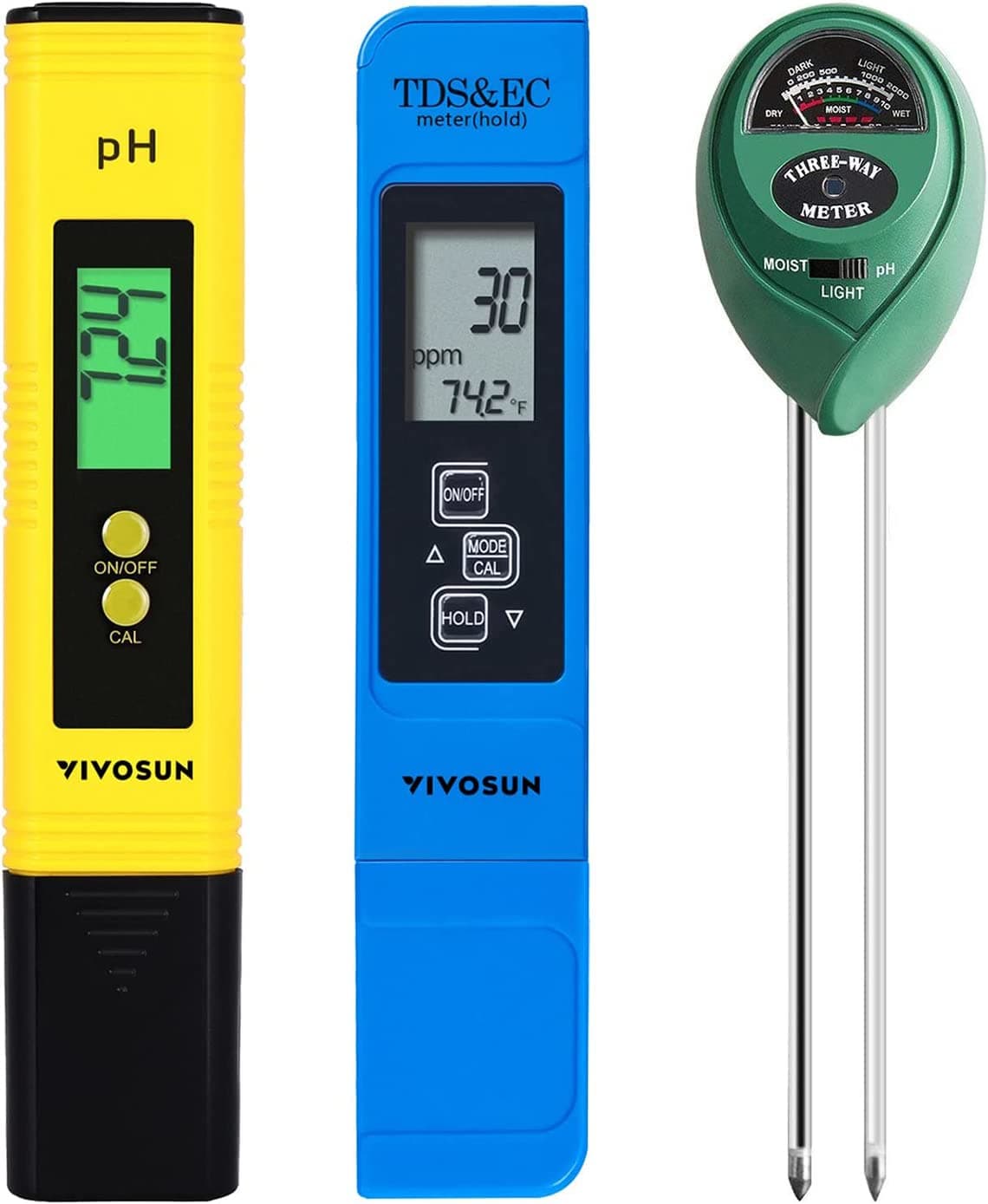 Digital PH Meter, 3-in-1TDS EC and Temperature Meter, Plant Soil MoistureTester Combo for Home, Garden and Hydroponics