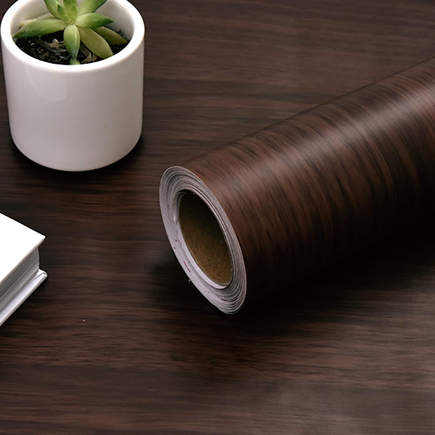 Wood Vinyl Wrap Sticky Back Plastic Roll 40×300cm Dark Brown Self Adhesive wallpaper Wooden Peel and Stick for Furniture Surfaces Walls Countertop DIY
