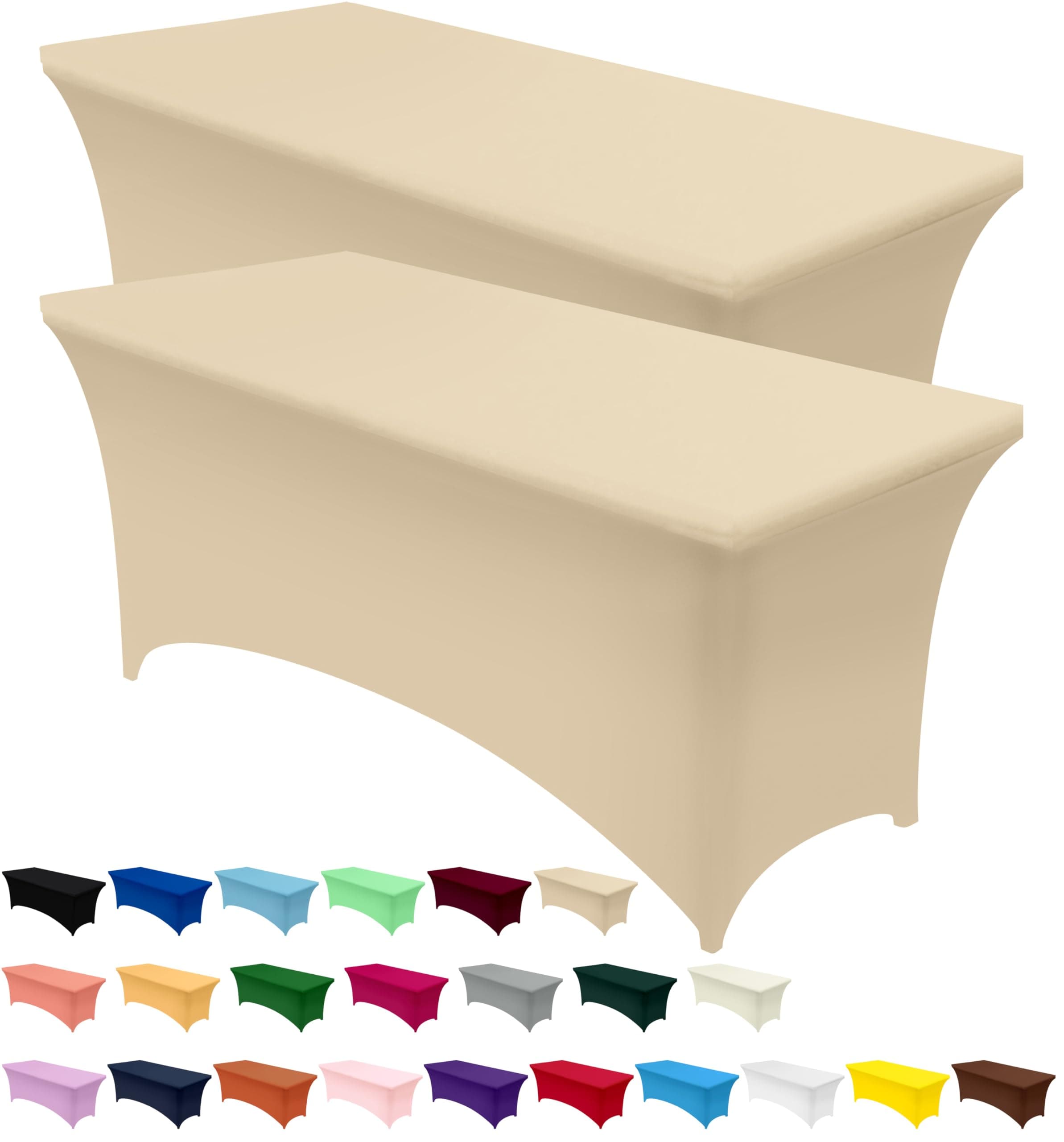 Utopia Kitchen Spandex Tablecloth 2 Pack [4FT, Champagne] Tight, Fitted, Washable and Wrinkle Resistant Stretch Table Cloth Rectangle Cover for Trade Show, Weddings & Parties [48Lx30Wx30H Inch]