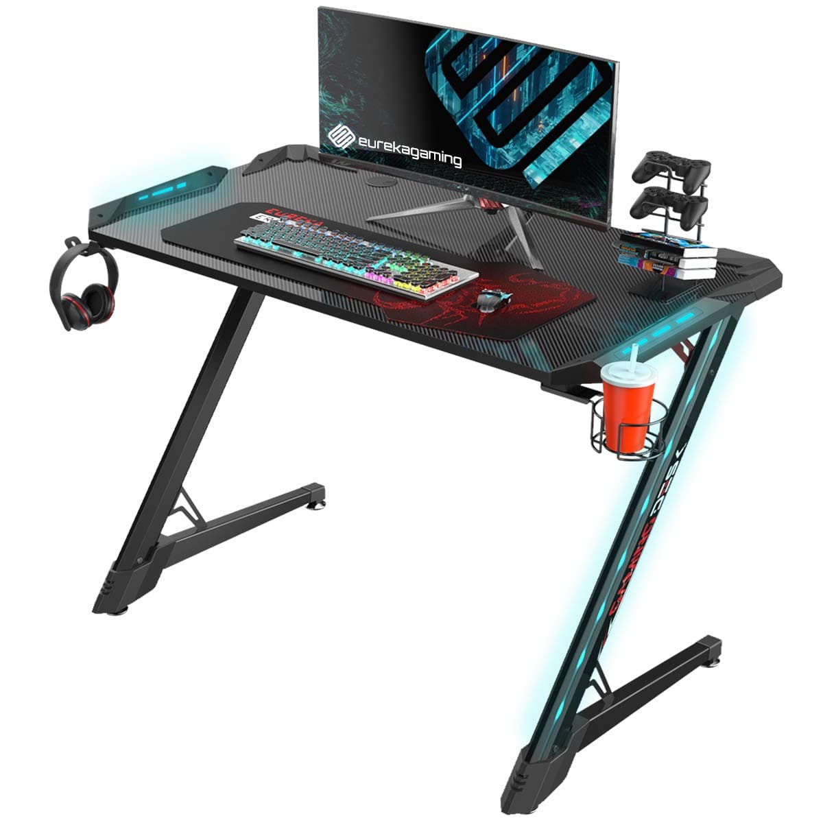 EUREKA ERGONOMIC (Upgraded) Gaming Desk Z1S Pro Gaming Table Gaming Computer Desk Superior PC Gaming Desks with Mouse Pad RGB Lights Cable Management Black