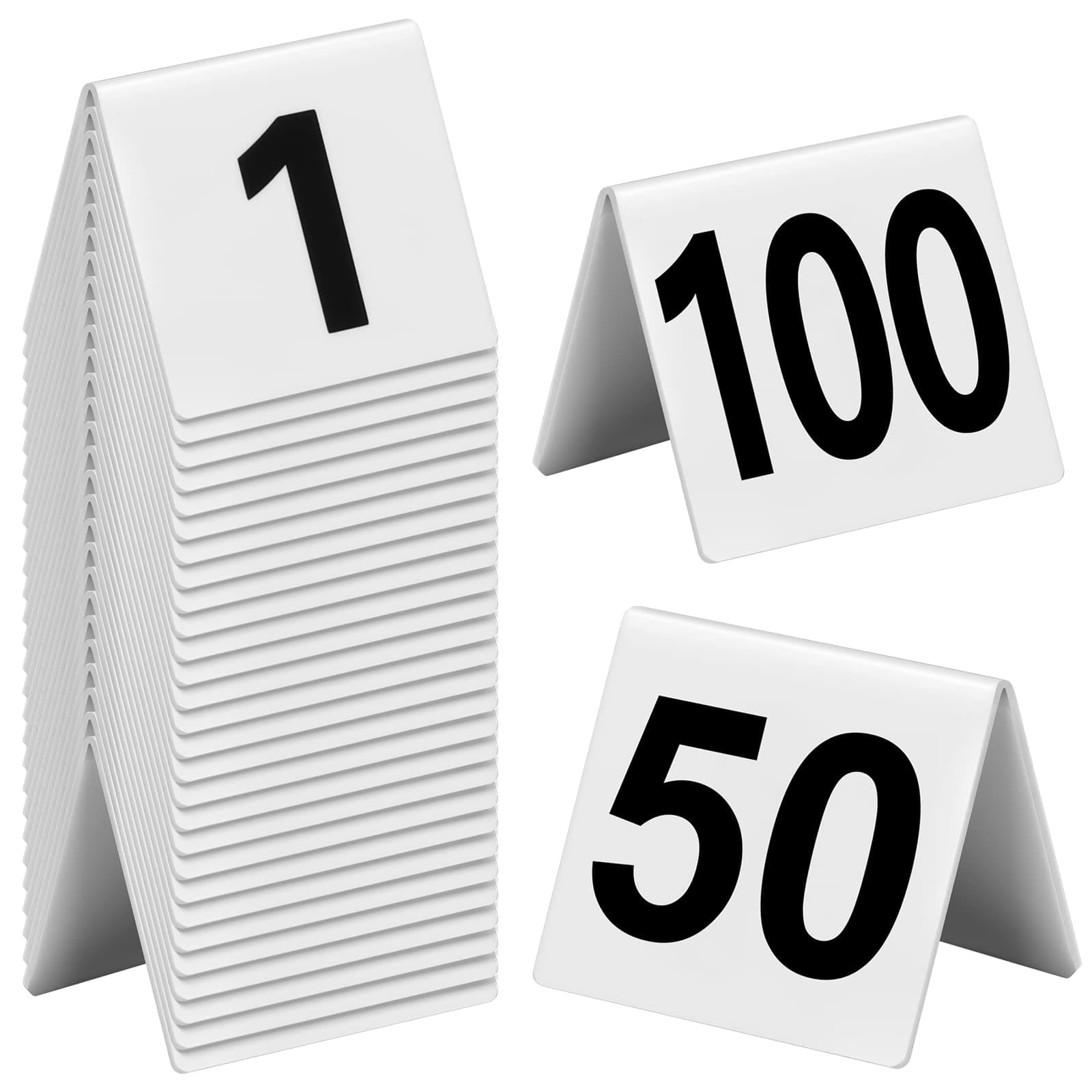 Tuanse 100 Pcs Acrylic Table Numbers 1-100 Double Sided Minimalist Restaurant Wedding Table Tent Cards for Party Event Banquets Wedding Reception, 2.5 x 2 x 1.6 Inch(Black Number)