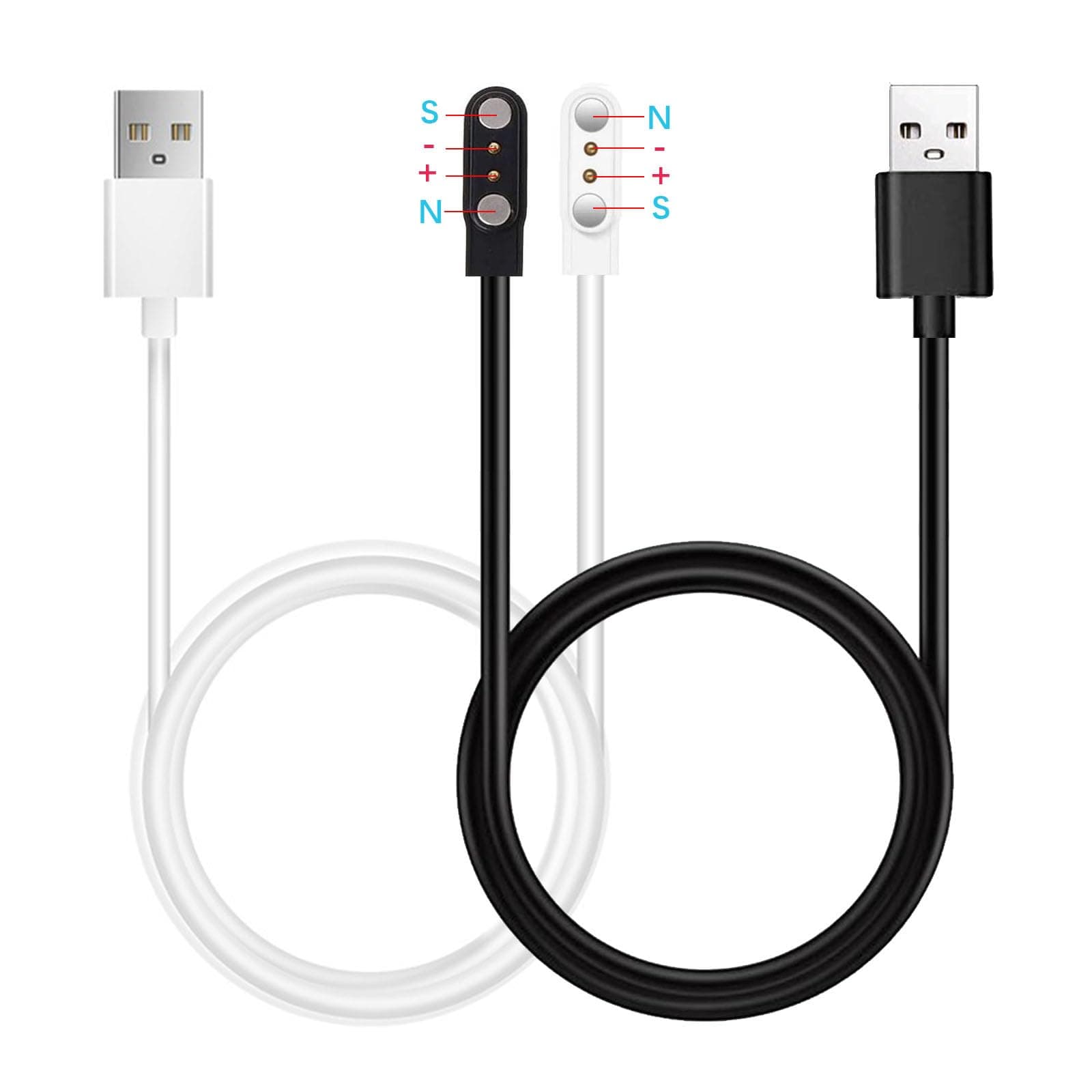 Xininyia2-Pack for Zeacool C60/ APPBYER C60/COLMI C60/BSLIZHEN C60 Fitness Tracker Smart Watch Charger Magnetic Charging Cable Cord Black A+White B[Opposite Electrode Polarity,Only One Fit]