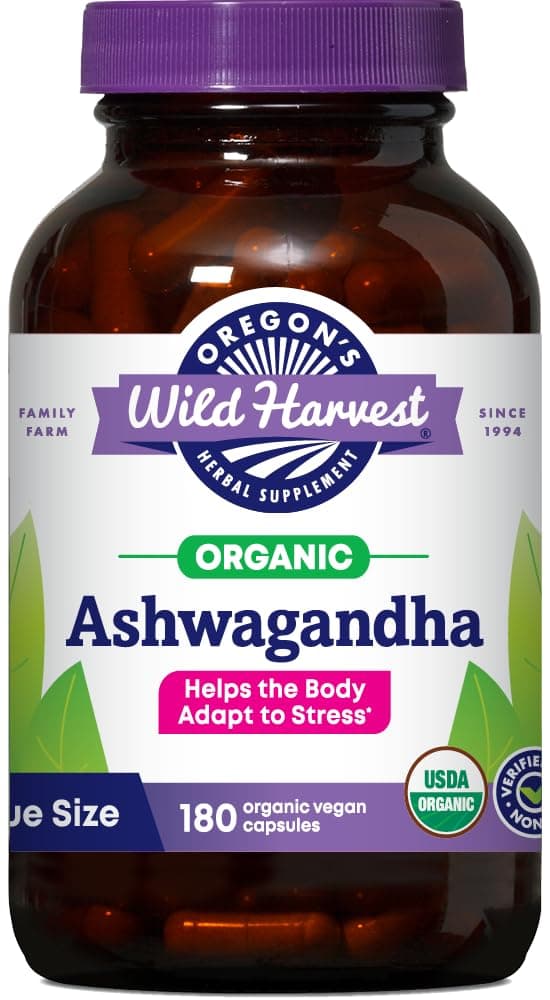Oregon's Wild Harvest Organic Ashwagandha Non-GMO Herbal Supplements for Stress Relief, Immune Support, Balanced Energy Levels & Mood Support, 180 Count