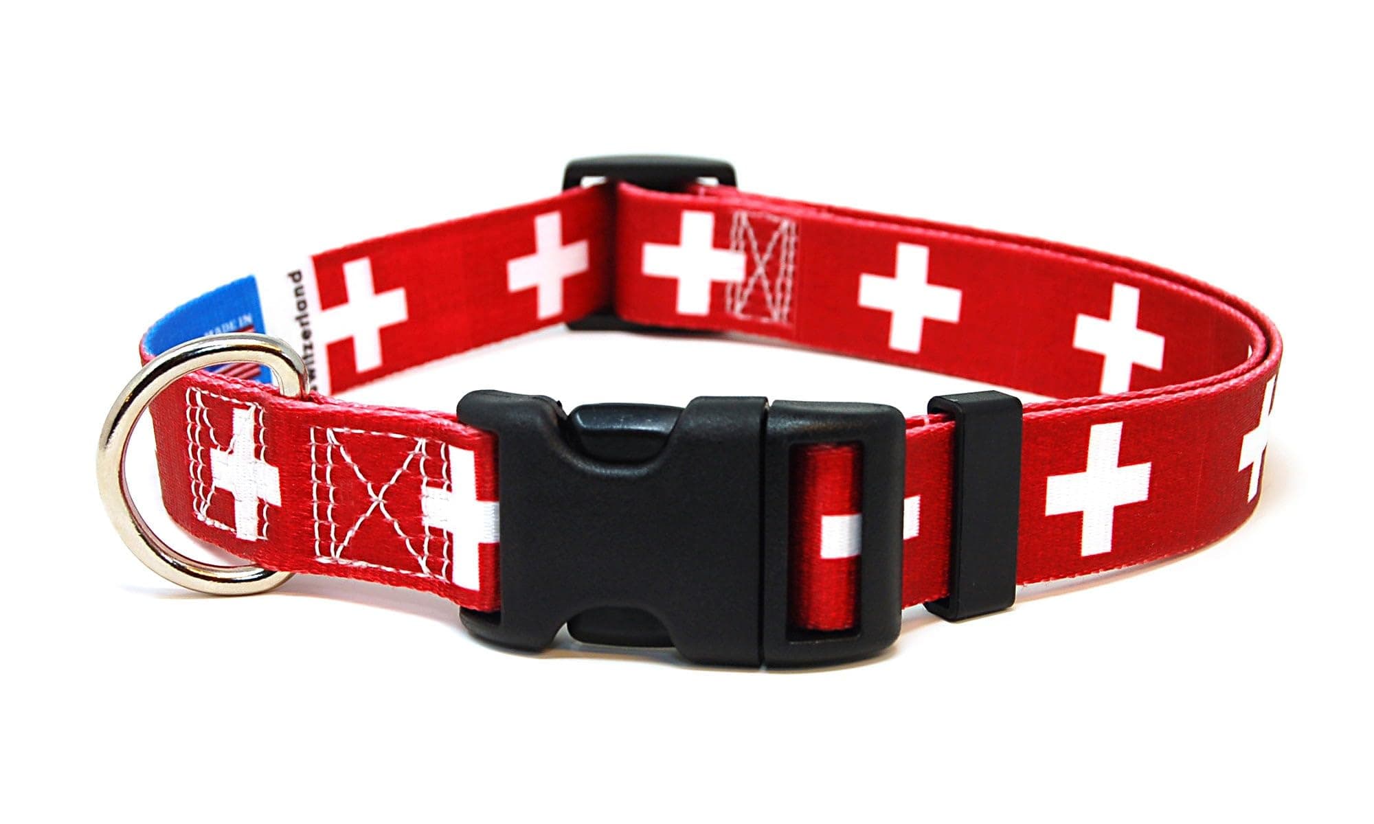 Switzerland Dog Collar | Switzerland Flag | Swiss Flag | Quick-Release Buckle | Made in NJ, USA | for Extra Large Dogs | 1 inch Wide