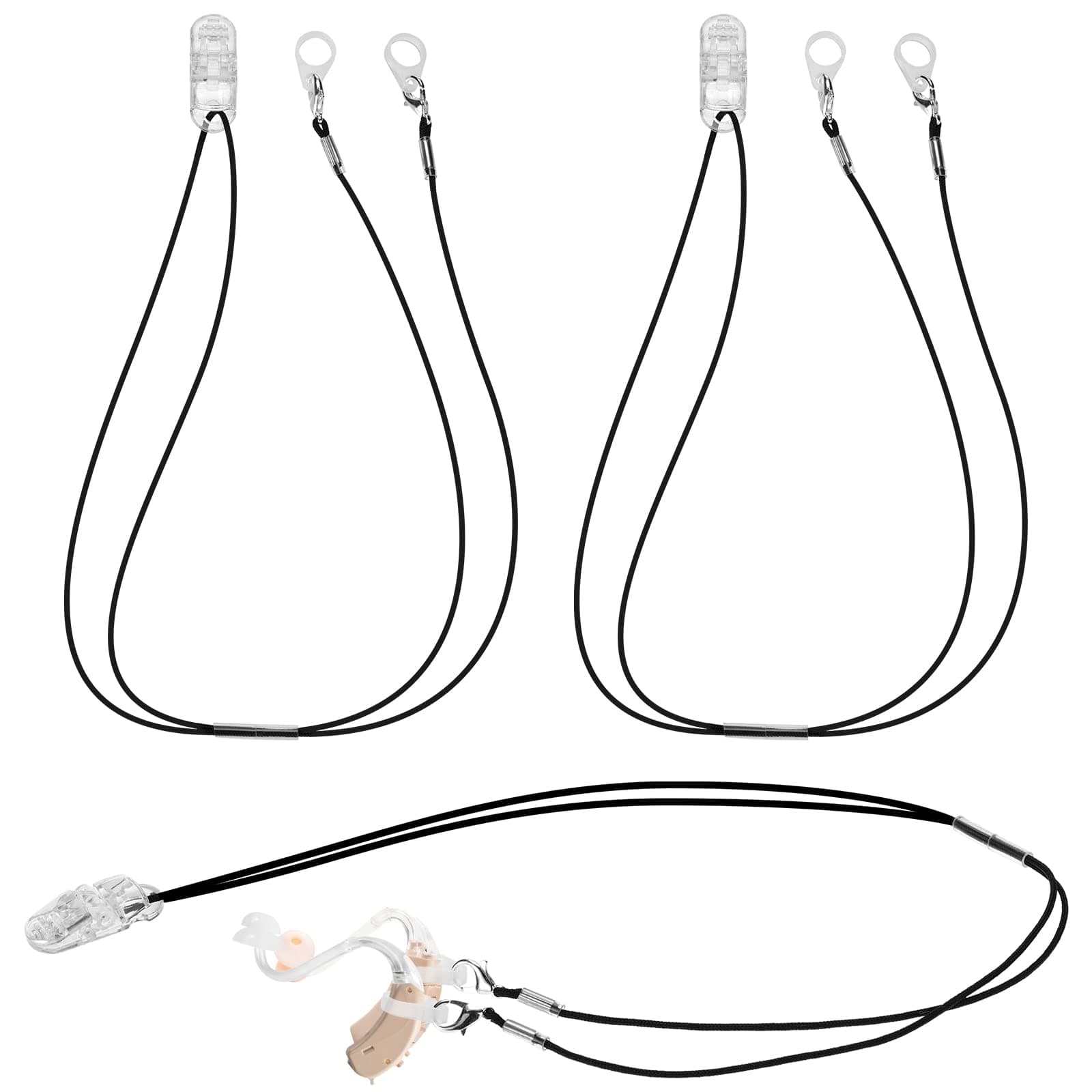 Flutesan 3 Pack Hearing Aid Anti Lost Clips with Lanyard, Secure Retention Cord Holder for Elderly, Lightweight Hearing Aid Safety Clip Accessories for Amplifiers
