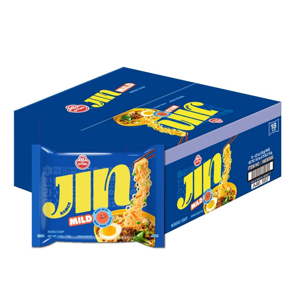 Otoki Jin Ramen Mild, Bts & Edition Without Sticker, Authentic Korean Instant Noodles, Rich And Savory Beef Broth, Quick Easy Meal 4.23 Oz X 18 Pack (1 Box) (Pack Of 18, Mild