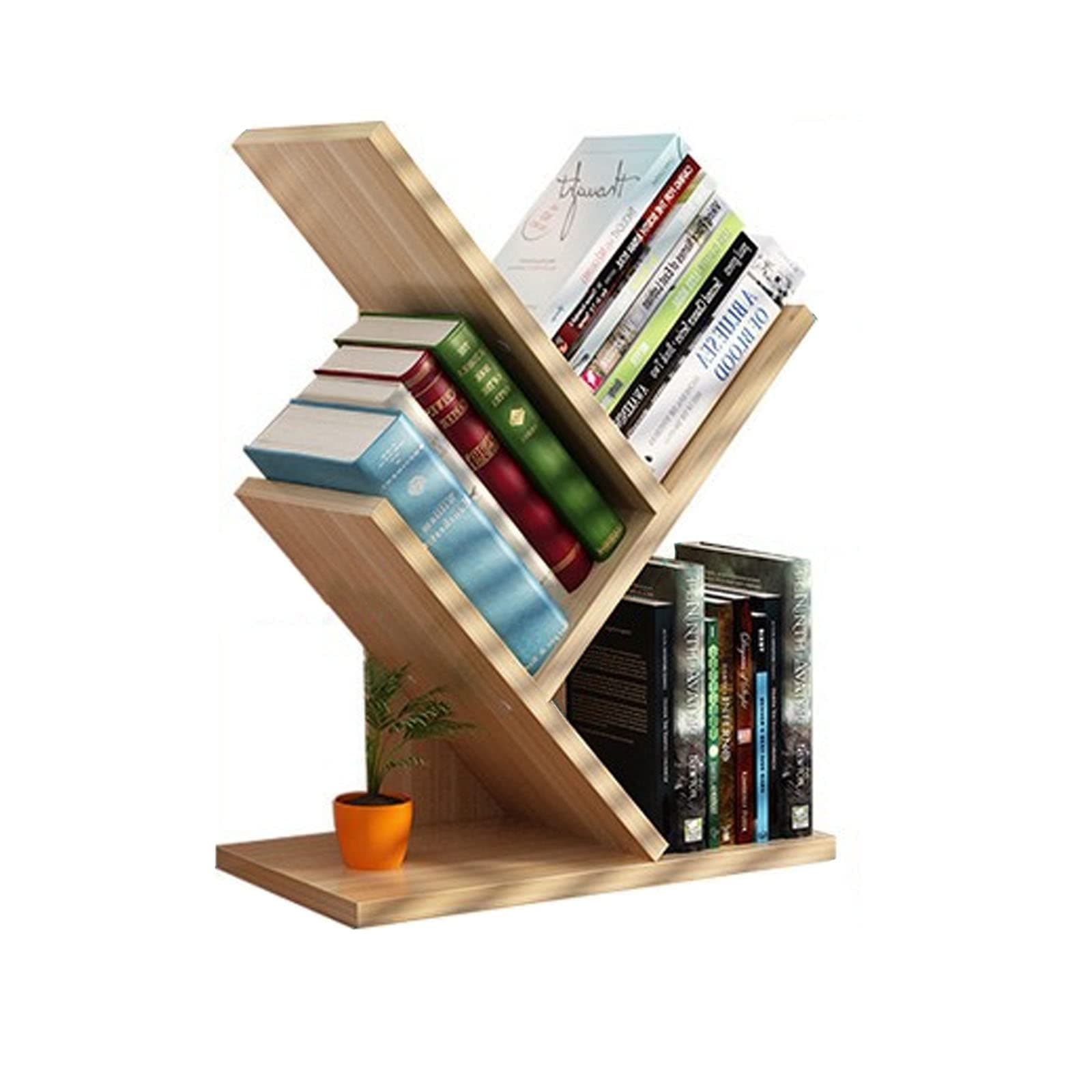 VOVCIGTree Bookshelf 3 Shelf Desktop Organizer Y Shaped Office Storage Rack Adjustable Wood Display Shelf Small Bookshelf for Bedroom Home Office(Light Yellow)