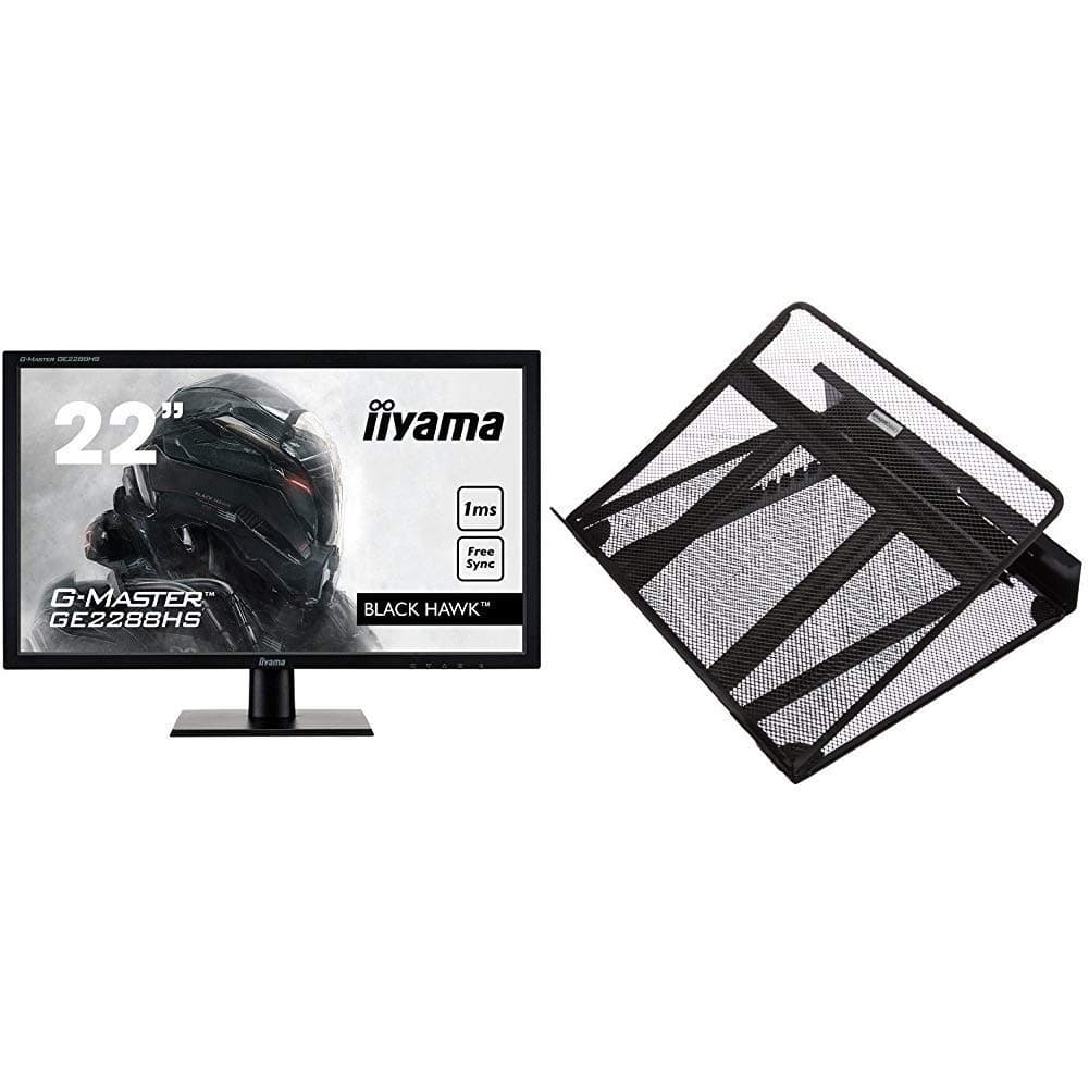 iiyama GE2288HS-B1 22" G-Master HD LED Gaming Monitor with FreeSync - Black & Amazon Basics Ventilated Adjustable Laptop Stand