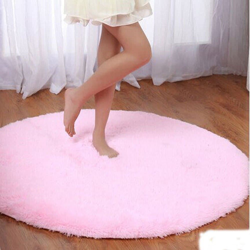 Igirls Round Silky Rugs 60",princess Your Daughter's Bedroom!cute Bright Shaggy Area Rugs Ultra Soft Living Room Rugs Carpet Bedroom Rug (pink)