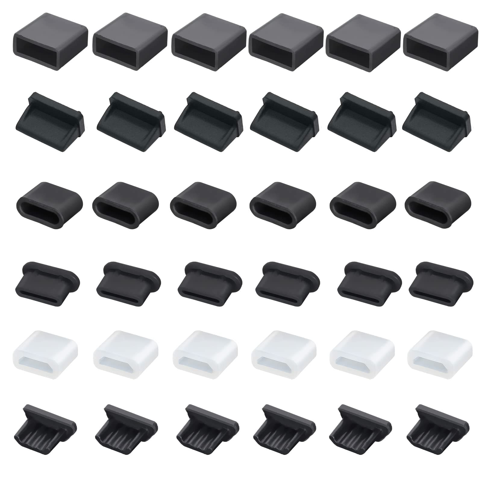 OPSFALCON 36 PCS 6 Types USB Anti Dust Cover Plugs, USB Type-C Dust Stopper, Silicone Soft Micro USB Cap Port Protector, Anti Dust Cover Protector Plugs Cap for USB A, Micro USB, Type C Ports (36PCS)